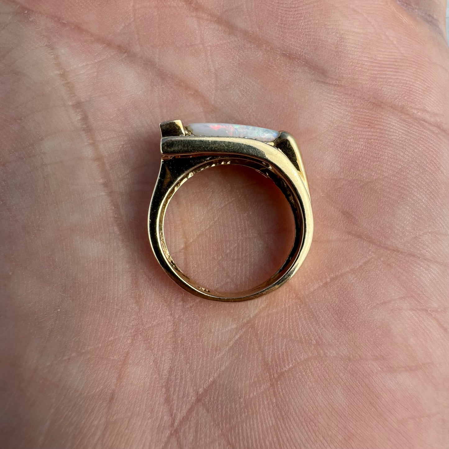 Vintage 14k Yellow Gold Chunky Natural Diamond And Opal Modernist Ring (6.5)