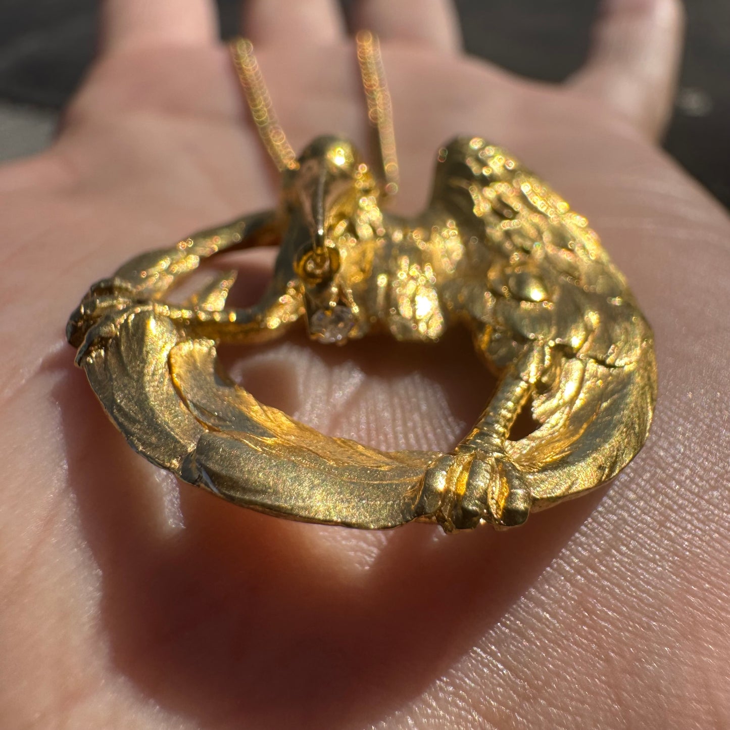 Antique Solid 19.1k Old Mine Cut Diamond Crow Pendant