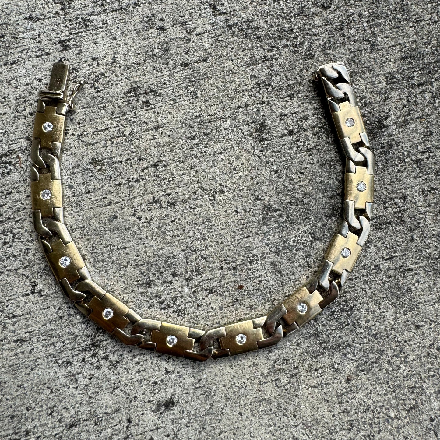 Vintage Solid 14k Two-Tone Heavyweight Fancy Link .75CTW Diamond Bracelet (8.25”)