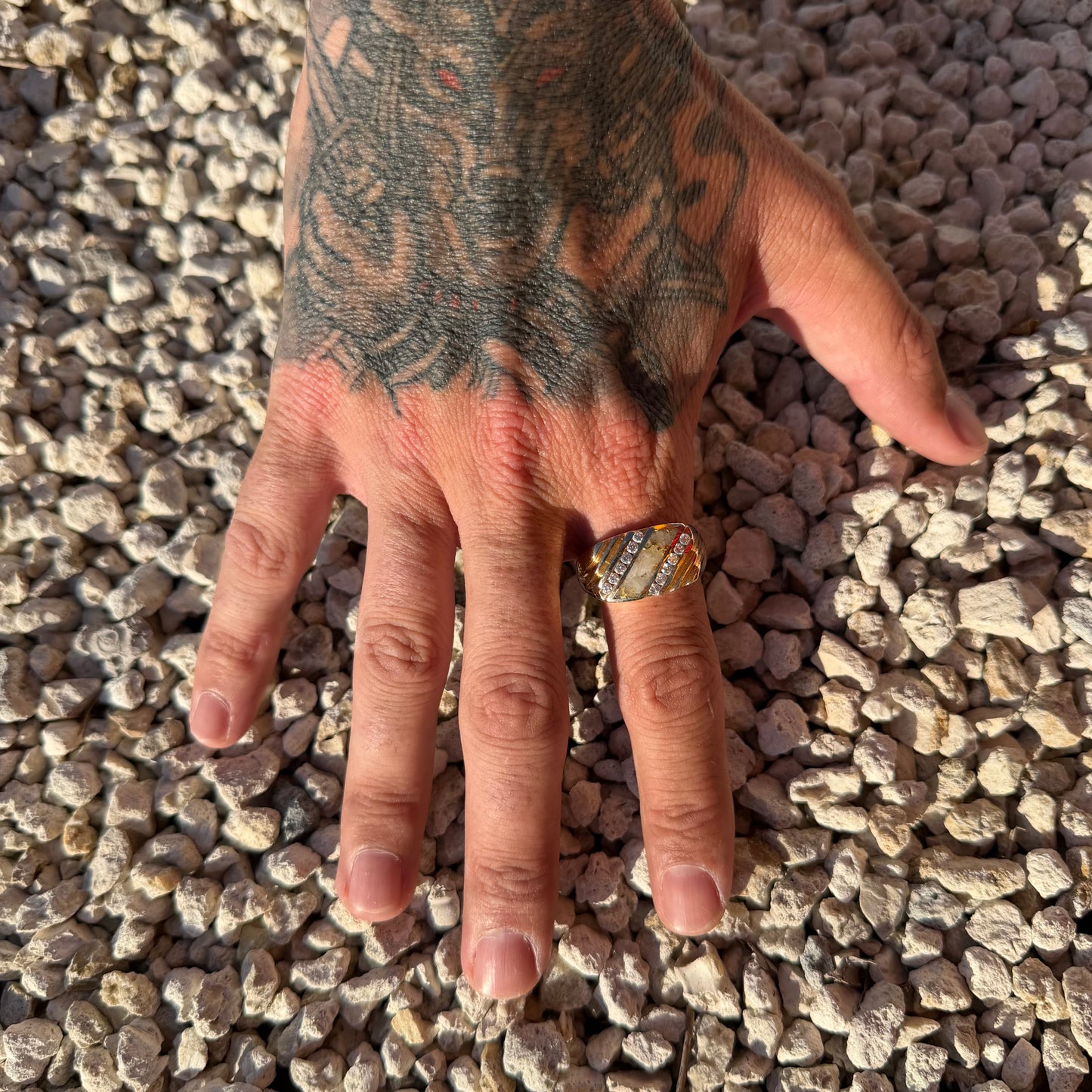 Vintage Solid 14k Yellow Gold .50ctw Natural Diamond Gold Bearing Quartz Signet Ring (13.5)