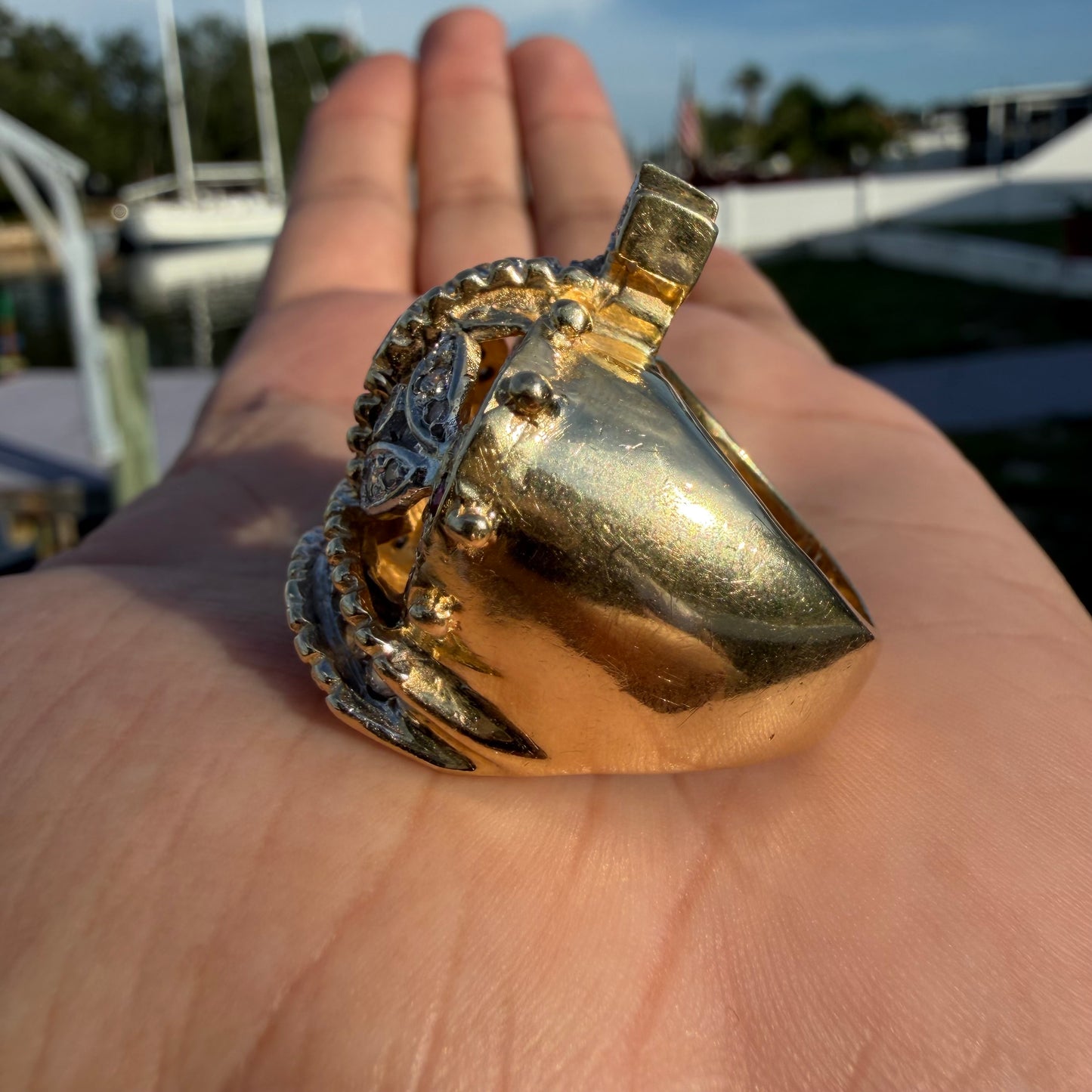 Vintage Solid 18k Yellow Gold 3.0ctw Natural Diamond And Ruby Encrusted Heavyweight Crown Ring (8)