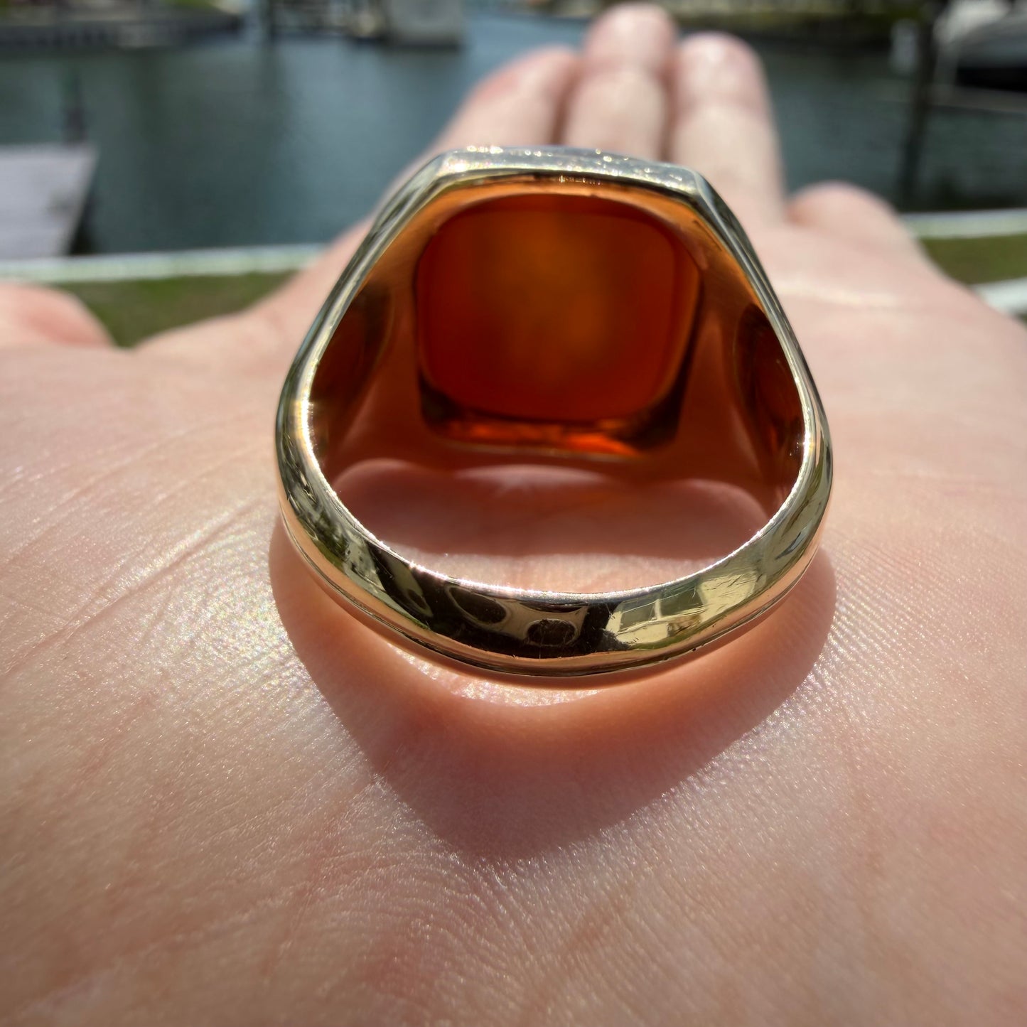 1930’s Solid 14k Yellow Gold Hermes Carved Carnelian Intaglio Signet Ring (11)