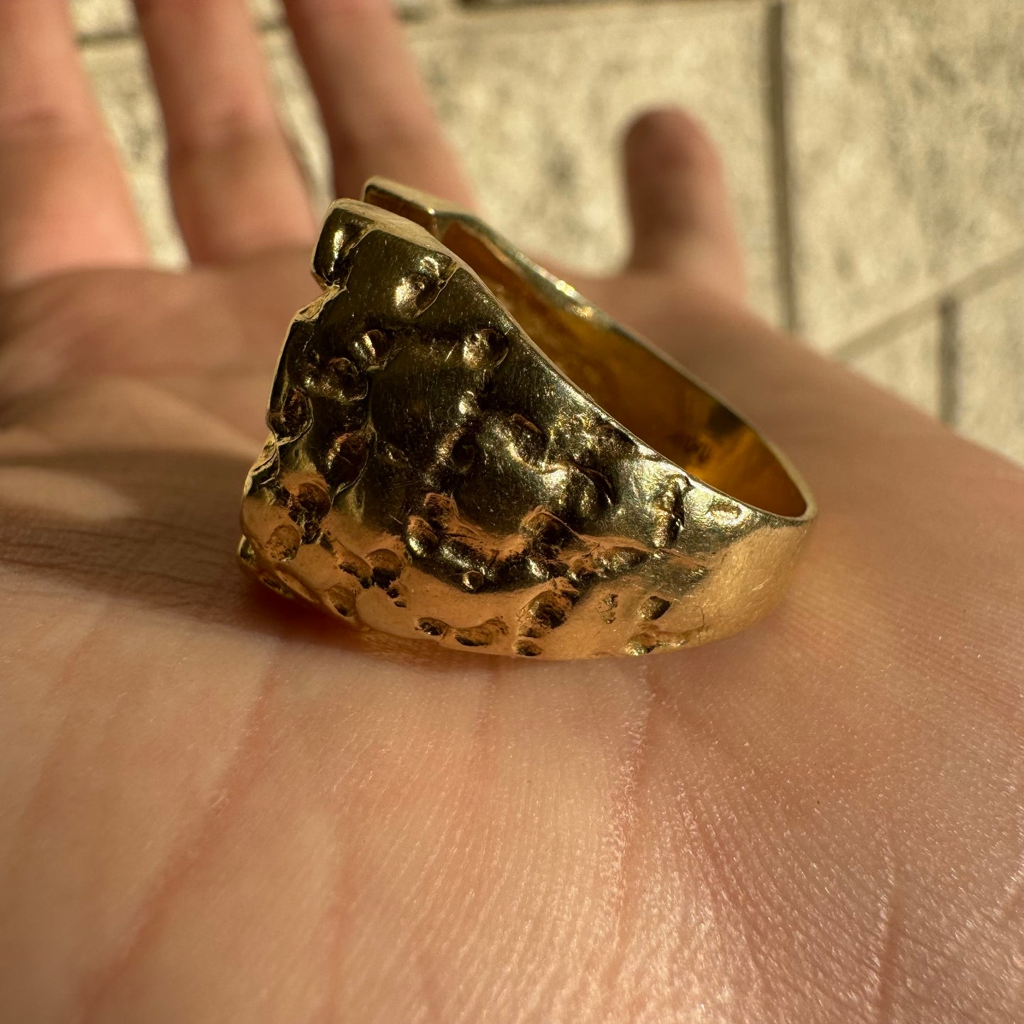 Vintage Solid 14k Yellow Gold Starburst Set Natural Diamond Horseshoe Nugget Ring (8.5)