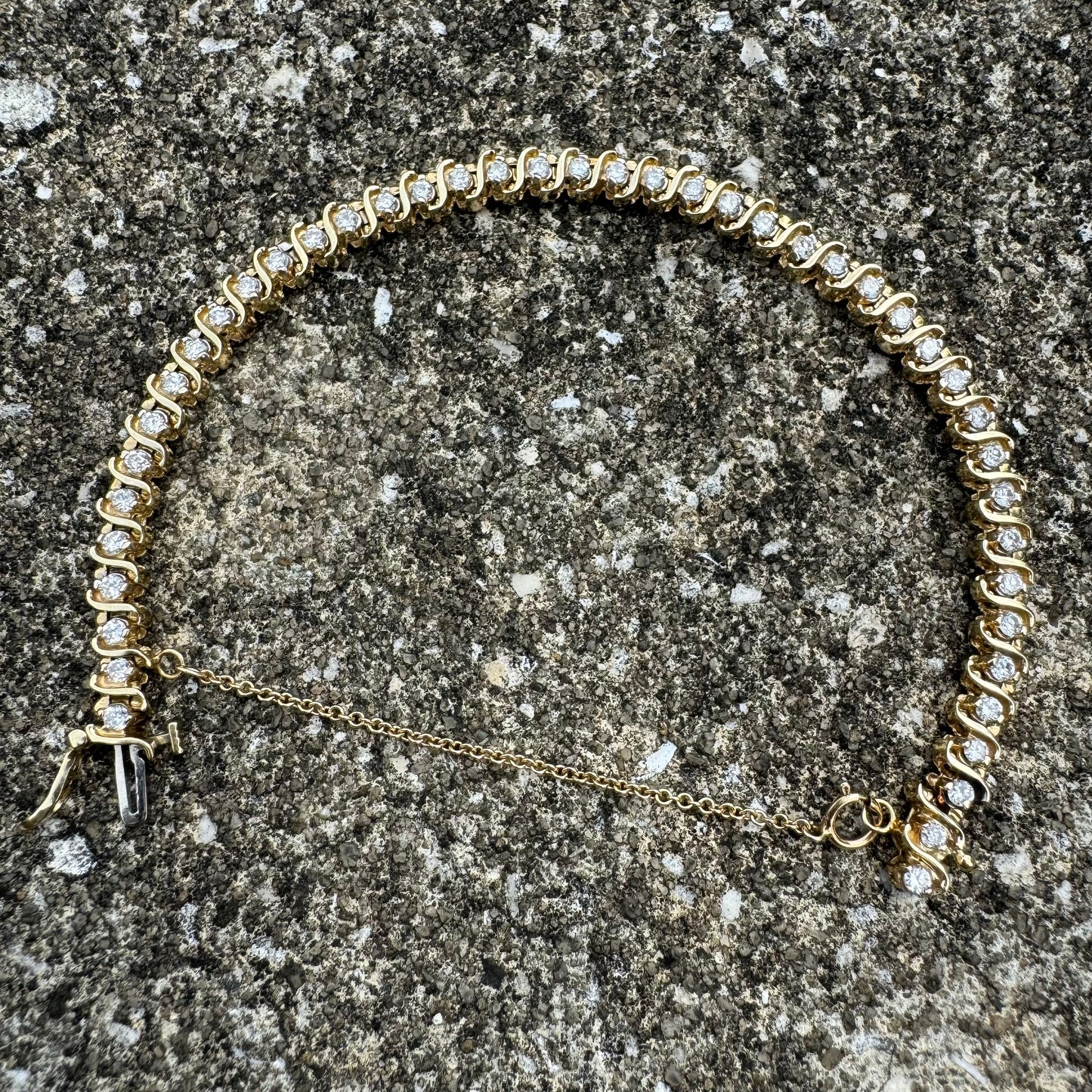 Vintage 2.25CTW Natural Diamond 14k Yellow Gold S-Link Tennis Bracelet (7.15”)