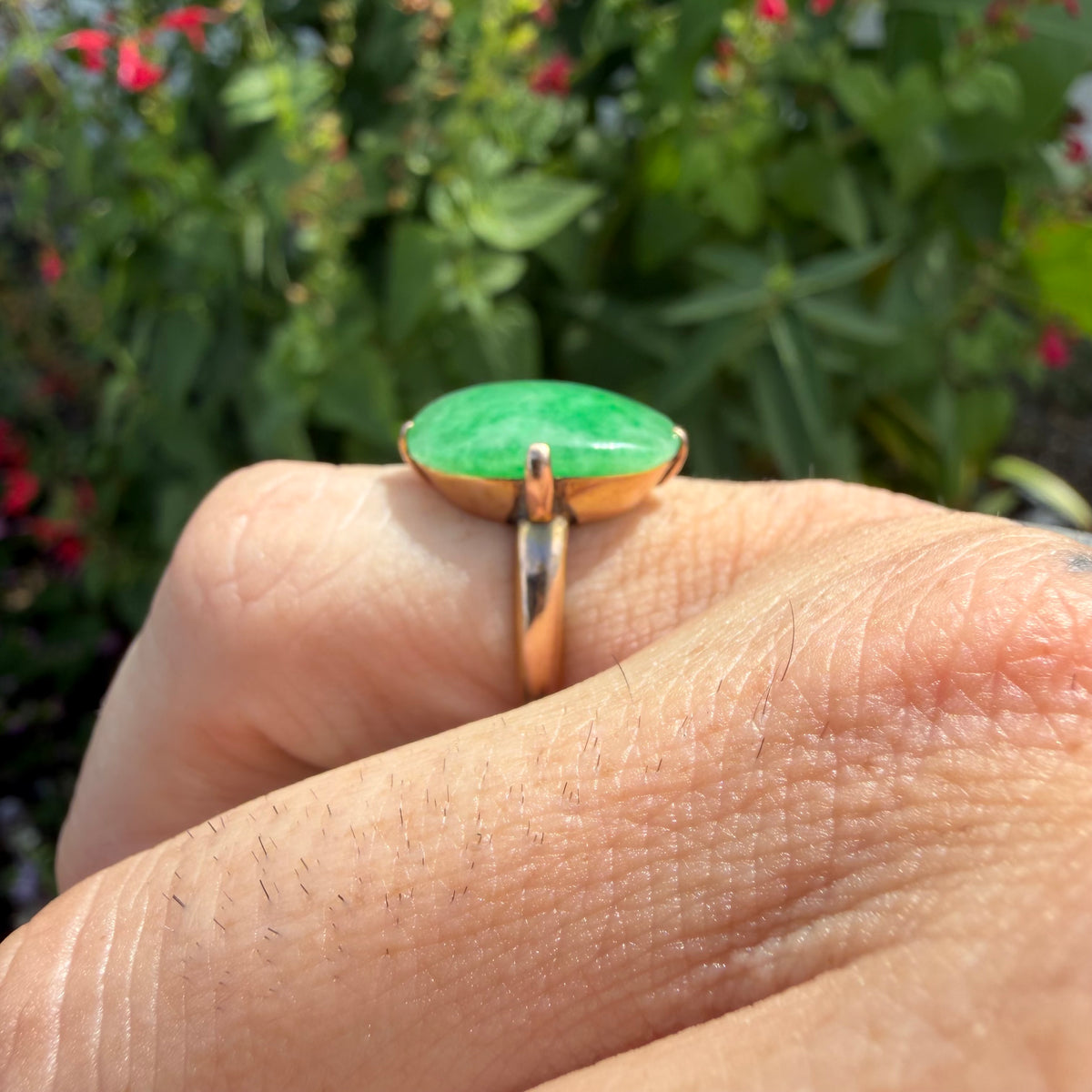 Antique Chinese Traditional 18k Gold 5.0ct Green Apple Jadeite Ring (6)