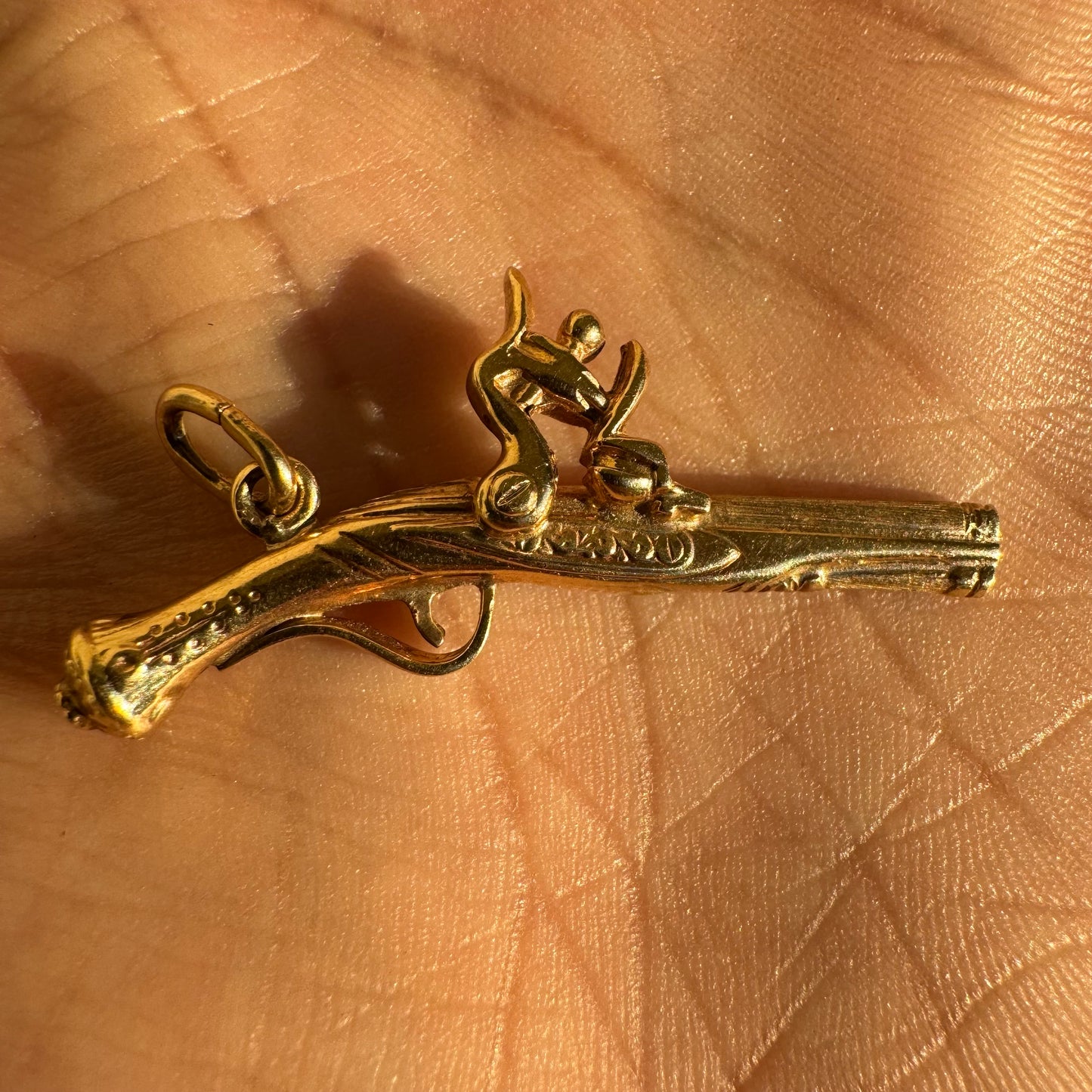 Early 1900’s Solid 10k Yellow Gold Flintlock Pistol Pendant
