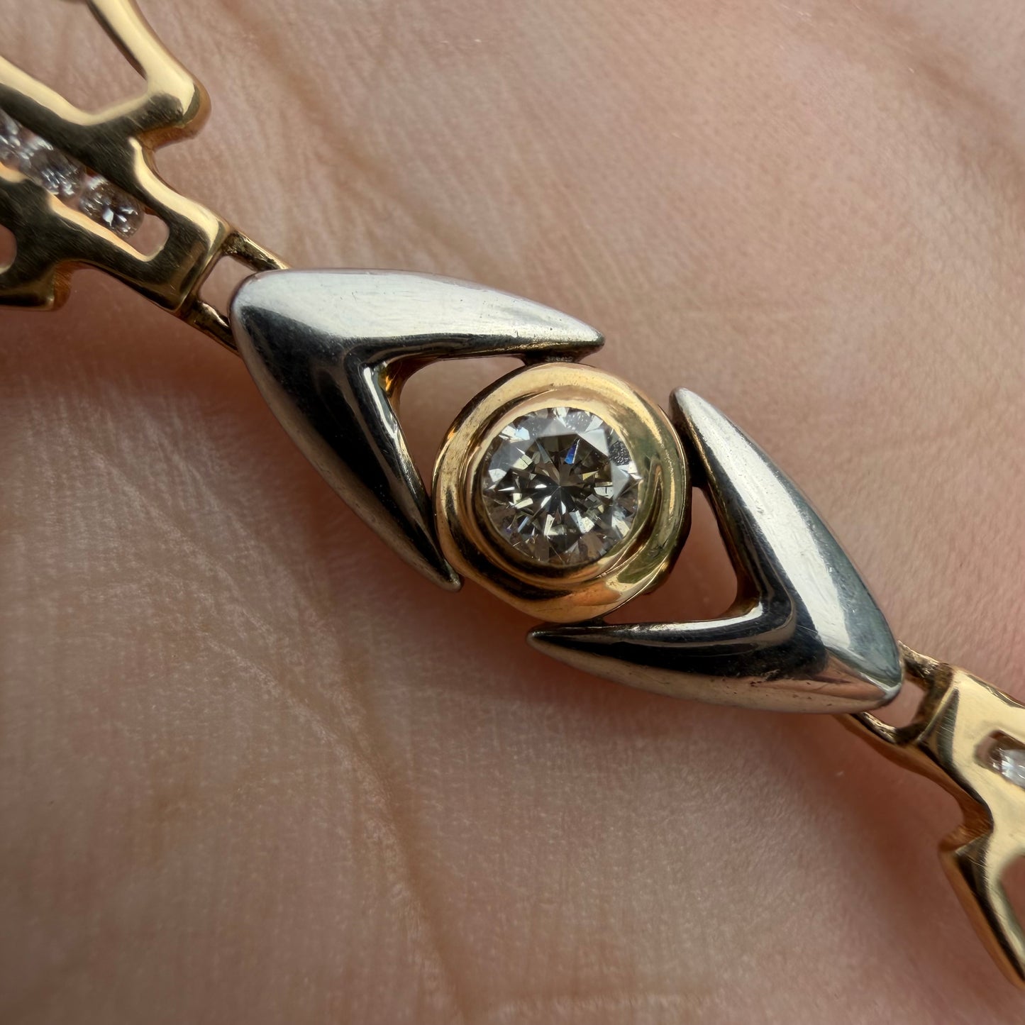 Vintage Solid 14k Yellow Gold .950 Platinum 1.25ctw Natural Diamond Harley-Davidson Bracelet (7”)