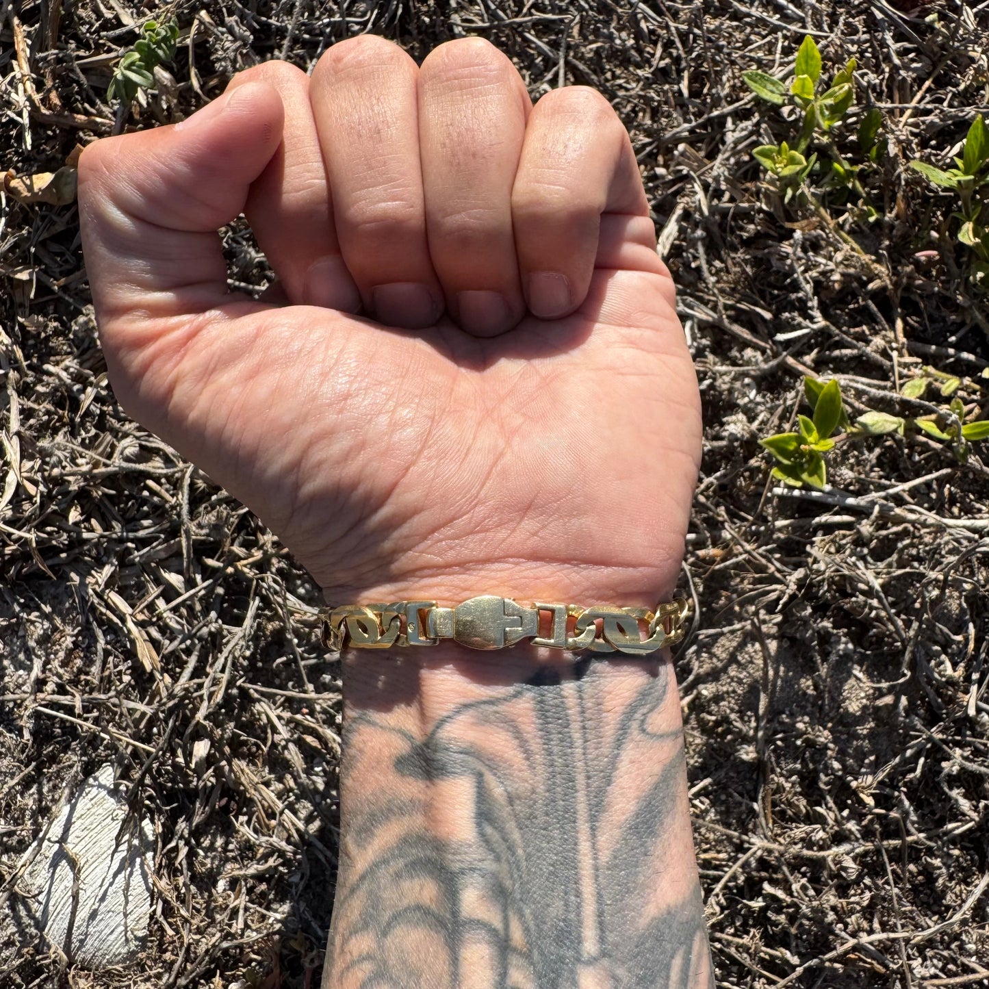 Vintage Solid 14k Yellow Italian Gold Heavyweight Intricate Tigers Eye Link Bracelet (8”)