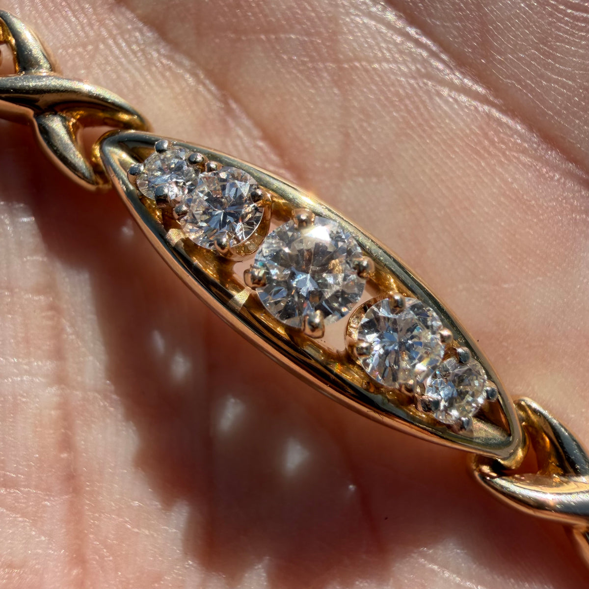 Vintage Solid 14k Yellow Gold 2.75ctw Natural Diamond Infinity Link Bracelet (7.25”)