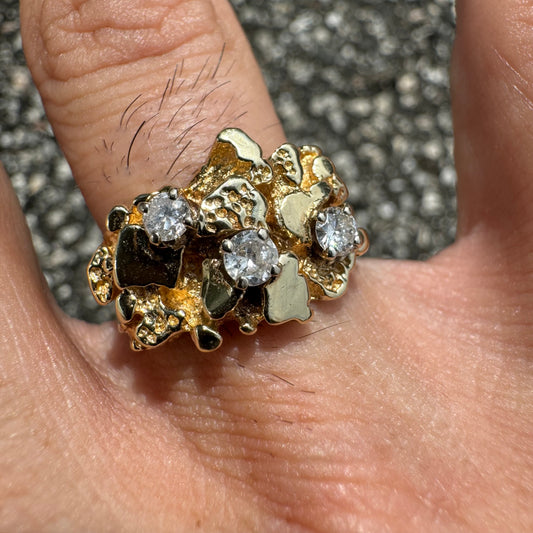 1980’s Solid Backed Custom Set .50Ctw Natural Diamond Nugget Ring (8.5)
