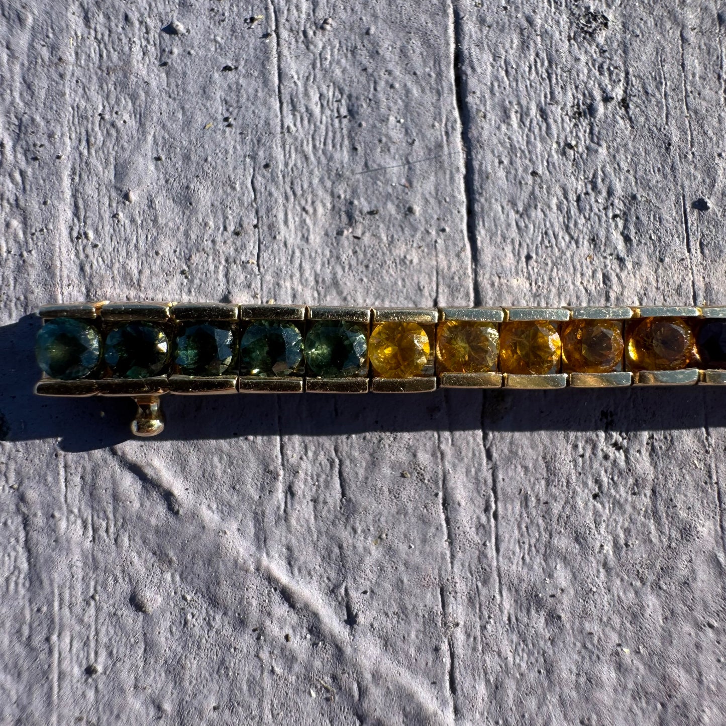 Vintage Solid 14k Yellow Gold 6.0ctw Natural Sapphire Rainbow Tennis Bracelet (7”)