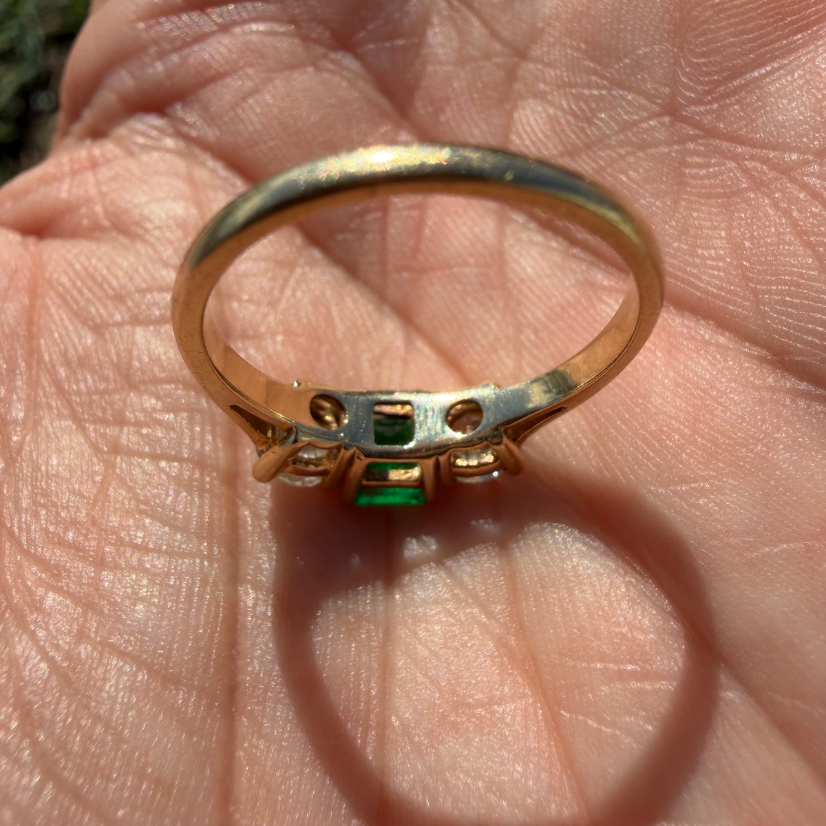 Vintage Solid 14k Yellow Gold 1.25ctw Natural Colombian Emerald And Diamond Trilogy Ring (6.5)