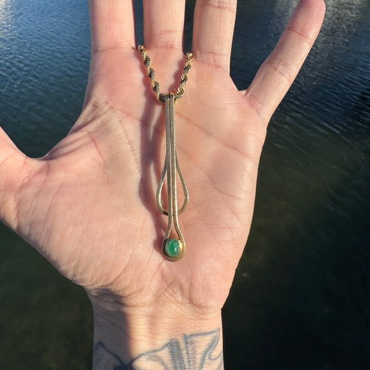 Mid-Century Tiffany & Co. Solid 14k Yellow Gold Natural Emerald Cabochon Pendant & Moneyclip