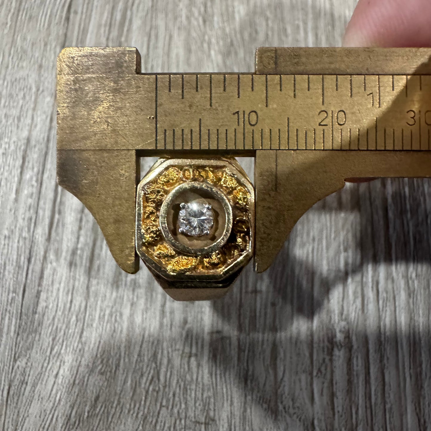 Vintage 14k Yellow Gold .35ct Natural Diamond 22k Raw Gold Nugget Inlaid Signet Ring (8.5)