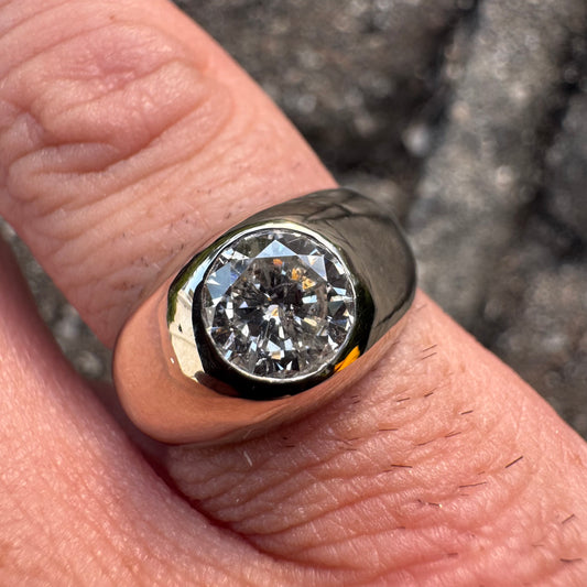 Antique Solid 14k White Gold 1.25ct Natural Old Euro Cut Diamond Gypsy Ring (7.25)