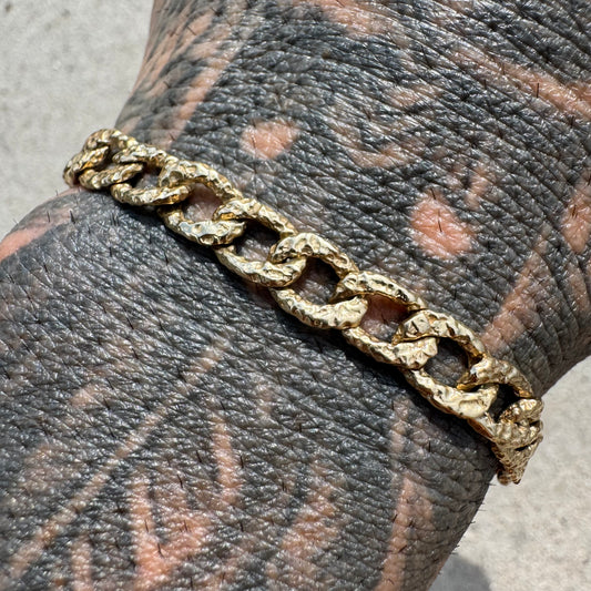 Vintage Solid 14k Yellow Gold Hammered Finish Curb Link Bracelet (7.5”)