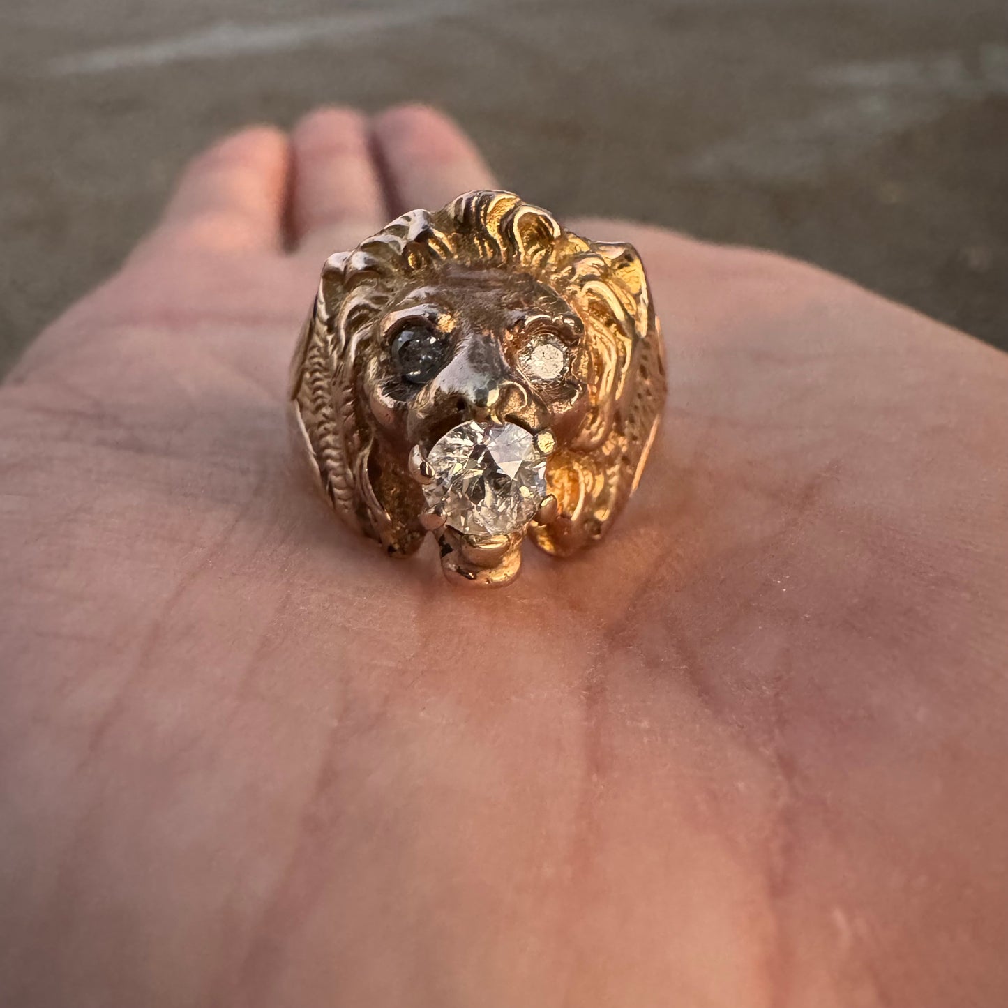 Victorian Era Solid 14k Yellow Gold .50Ct Natural Old Euro Cut Diamond Lion Ring (7.5)