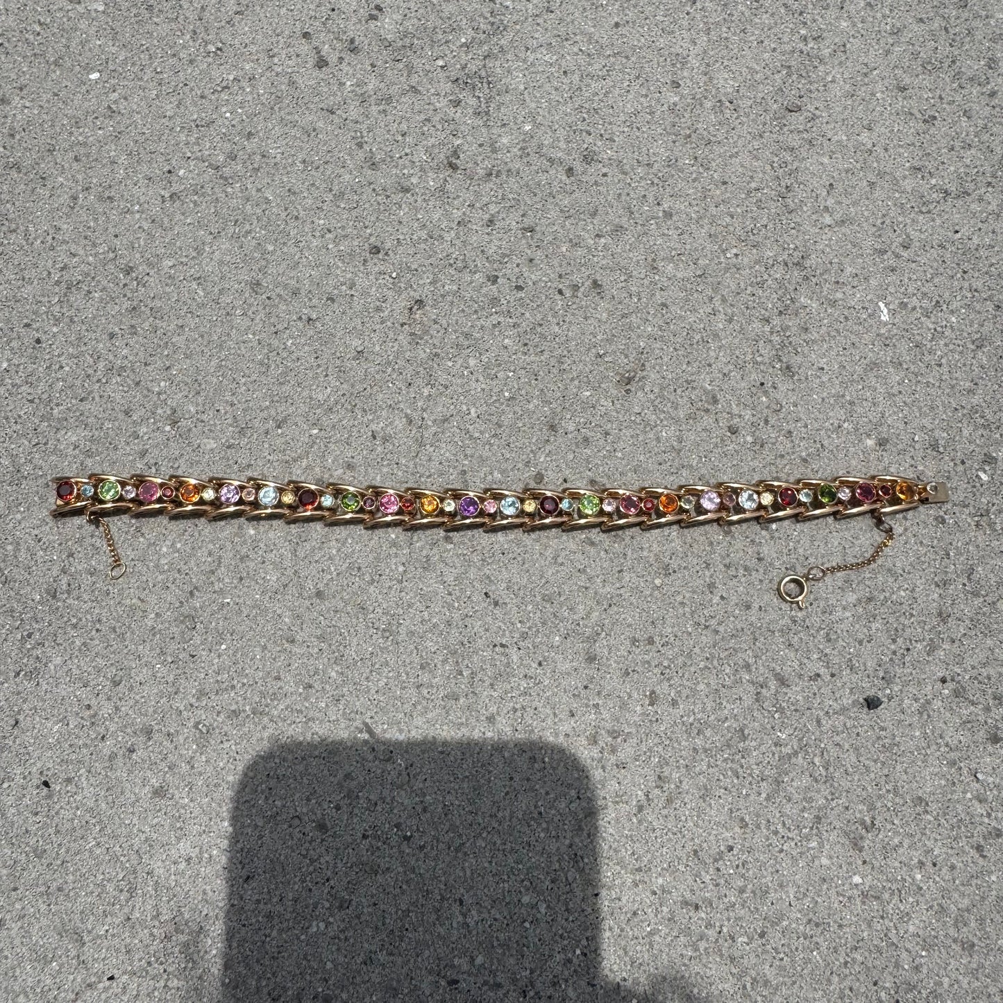 Vintage Solid 18k Gold 7.0ctw Bezel Set Natural Multi Precious Gemstone Bracelet (7.25”)