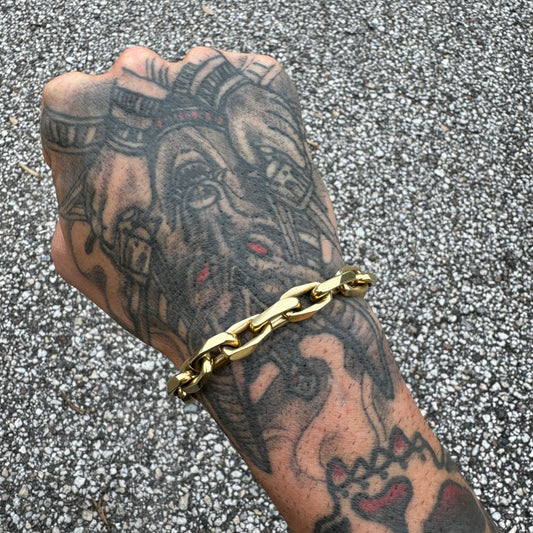 Vintage Solid 14k Yellow Gold Heavyweight Knife-Edged “Biker Chain” Anchor Link Bracelet (8”)
