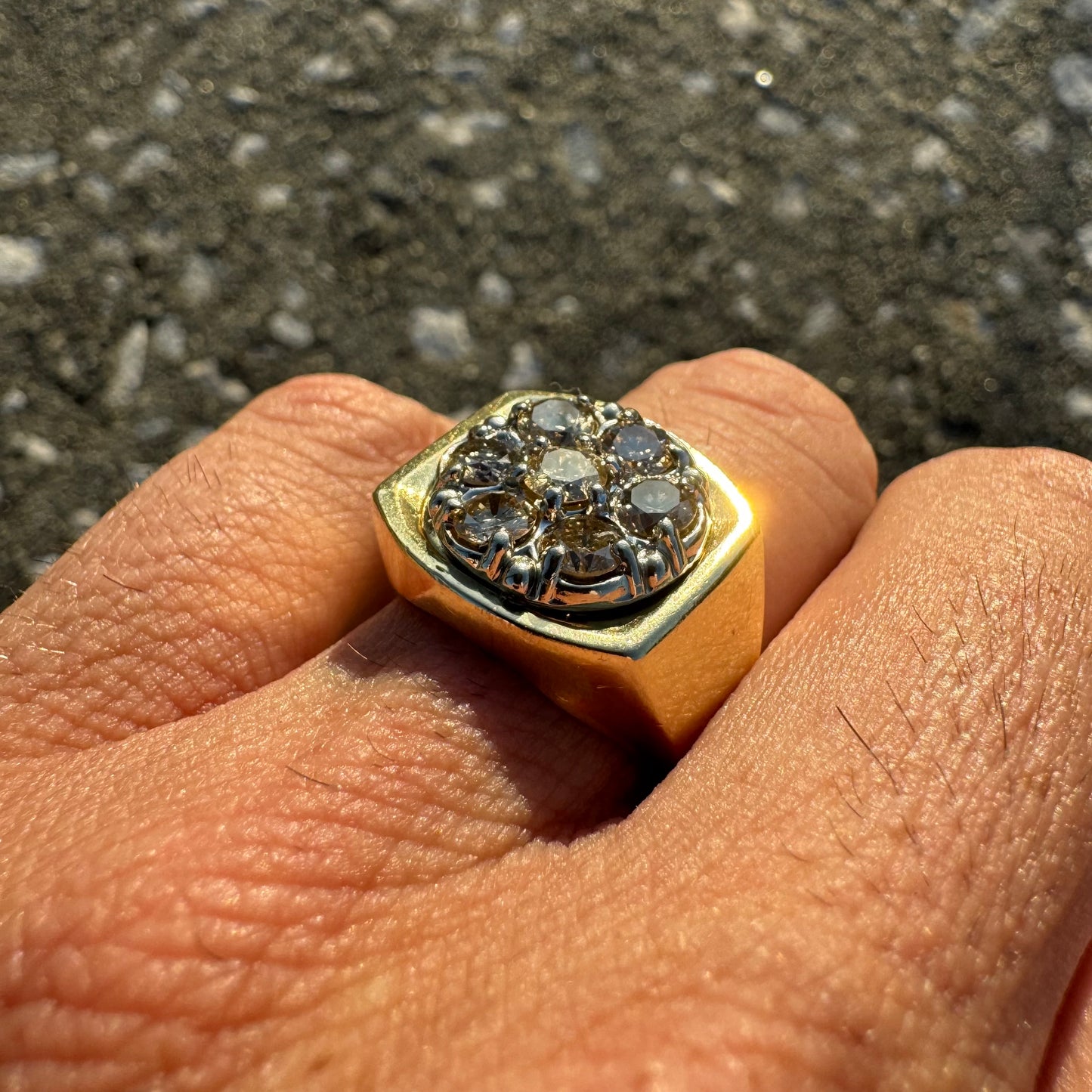 1970’s 14k Yellow Gold 1.75ctw Natural Diamond Kentucky Cluster Signet Ring (7)