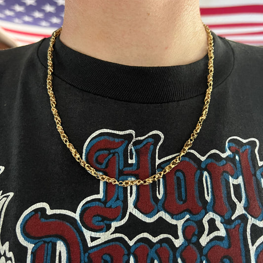 Mid-Century Solid 14k Yellow “Pirate” Gold Freeform Nugget Link Necklace (21”)