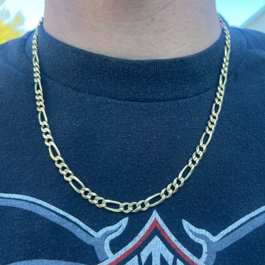 Vintage Solid 14k Italian Yellow Gold Knife Edged Heavyweight Figaro Link Necklace (20”)