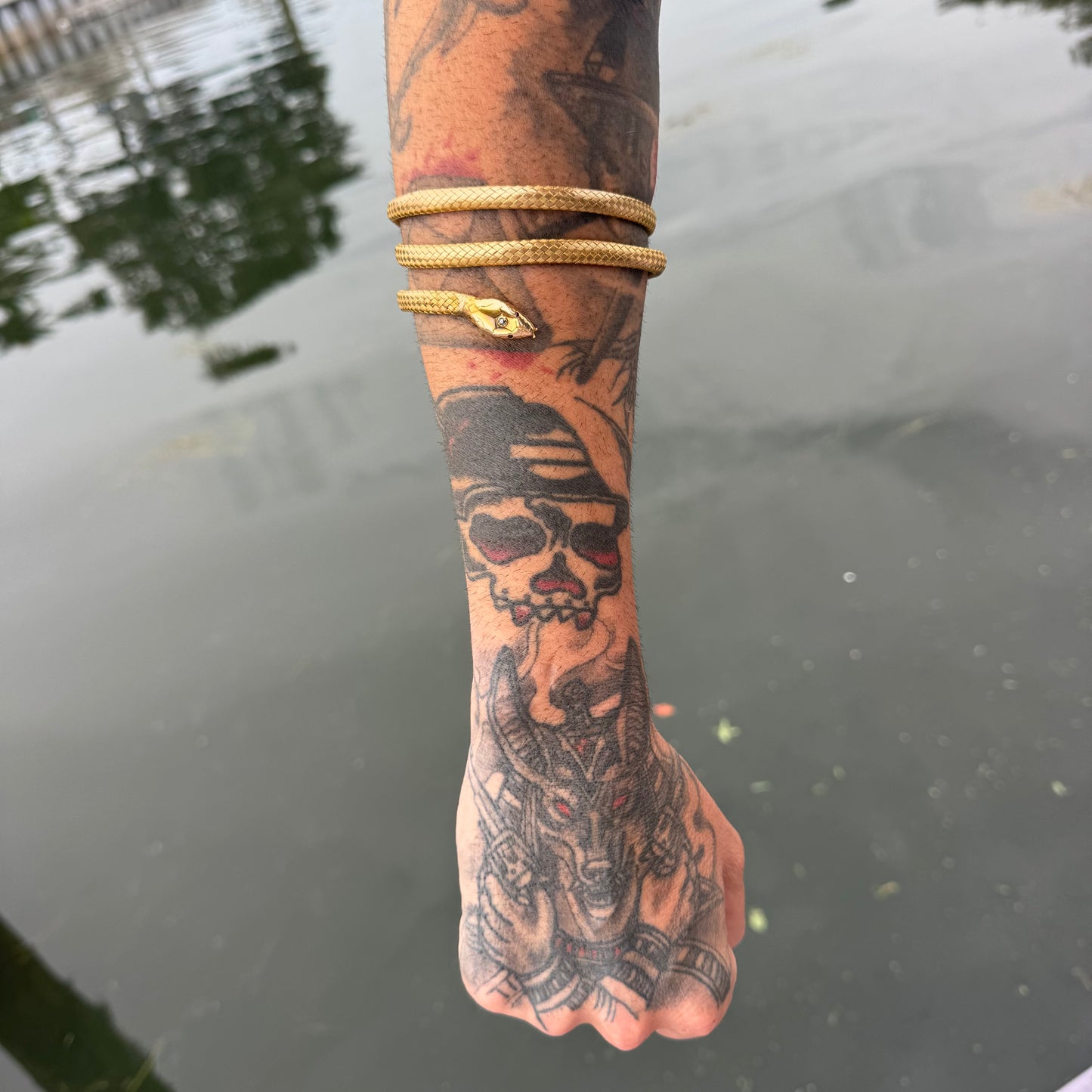 Circa 1840’s Early Victorian 19.7k Yellow Gold Woven Flexible Snake Band (24”)