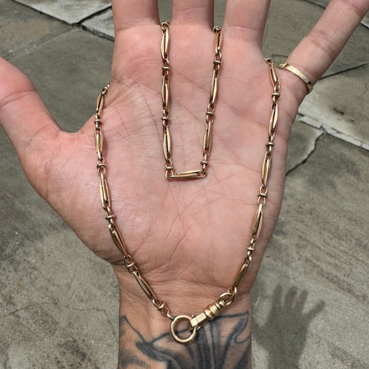 Antique Solid 14k Yellow Gold Fancy Link Watch Chain Necklace (19.5”)
