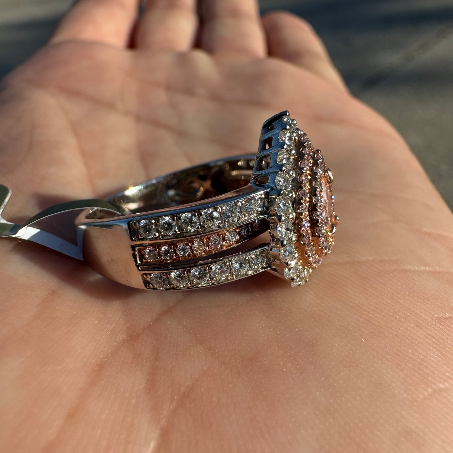 Brand New 14k White/Rose Gold 1.38CTW Natural VS Pink Pear And White Diamond Halo Ring (8)