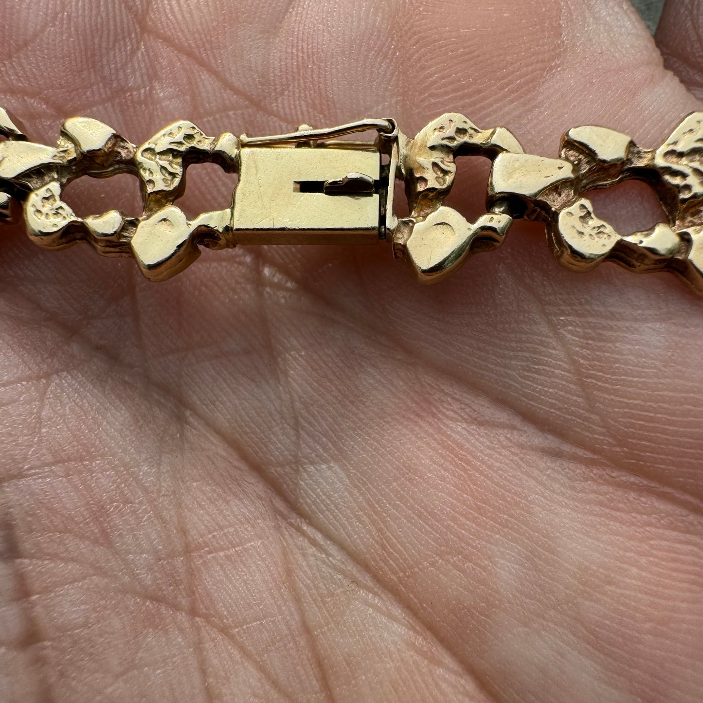 1960’s Solid 14k Yellow Gold Freeform Nugget Link Bracelet (7.75”)