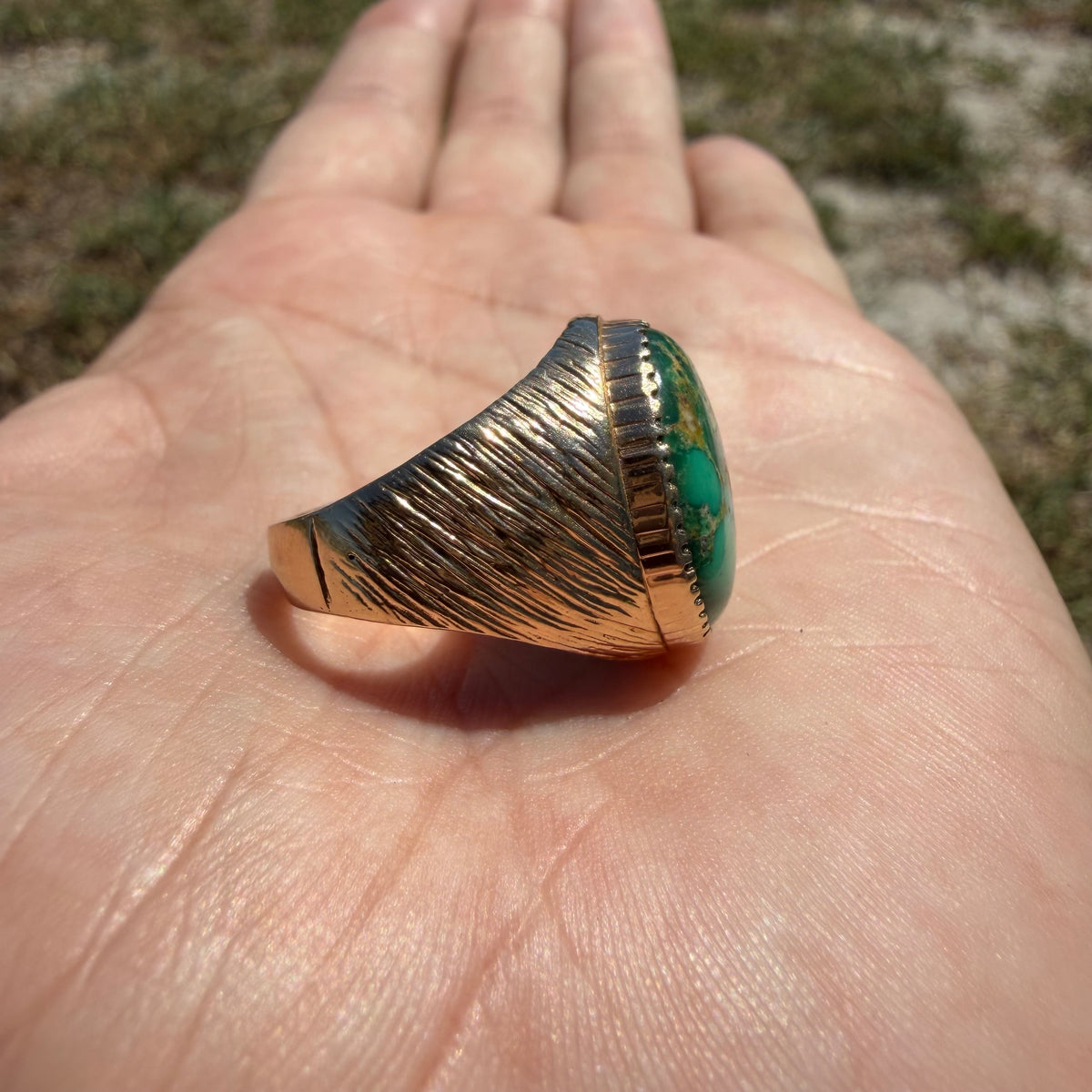 Vintage Solid 14k Yellow Gold Royston Turquoise Signet Ring (8)