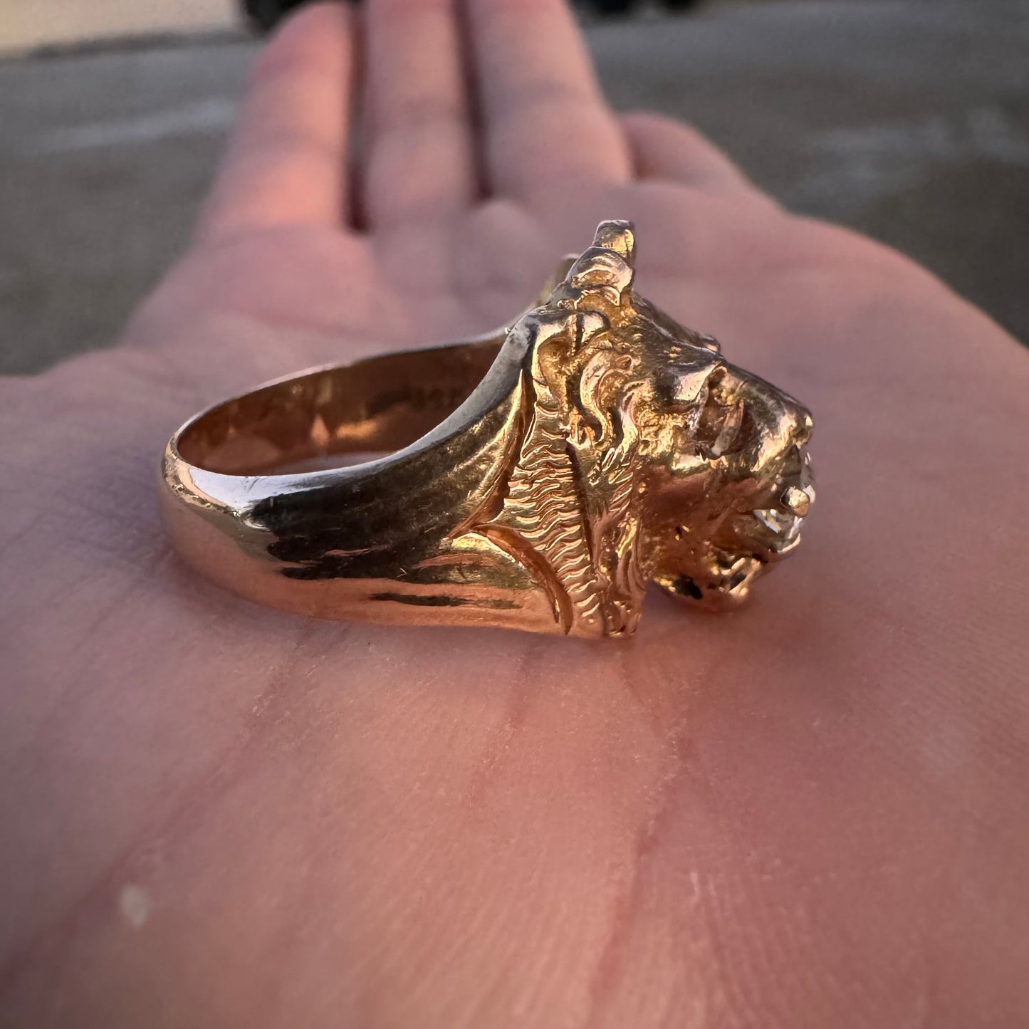 Victorian Era Solid 14k Yellow Gold .50Ct Natural Old Euro Cut Diamond Lion Ring (7.5)