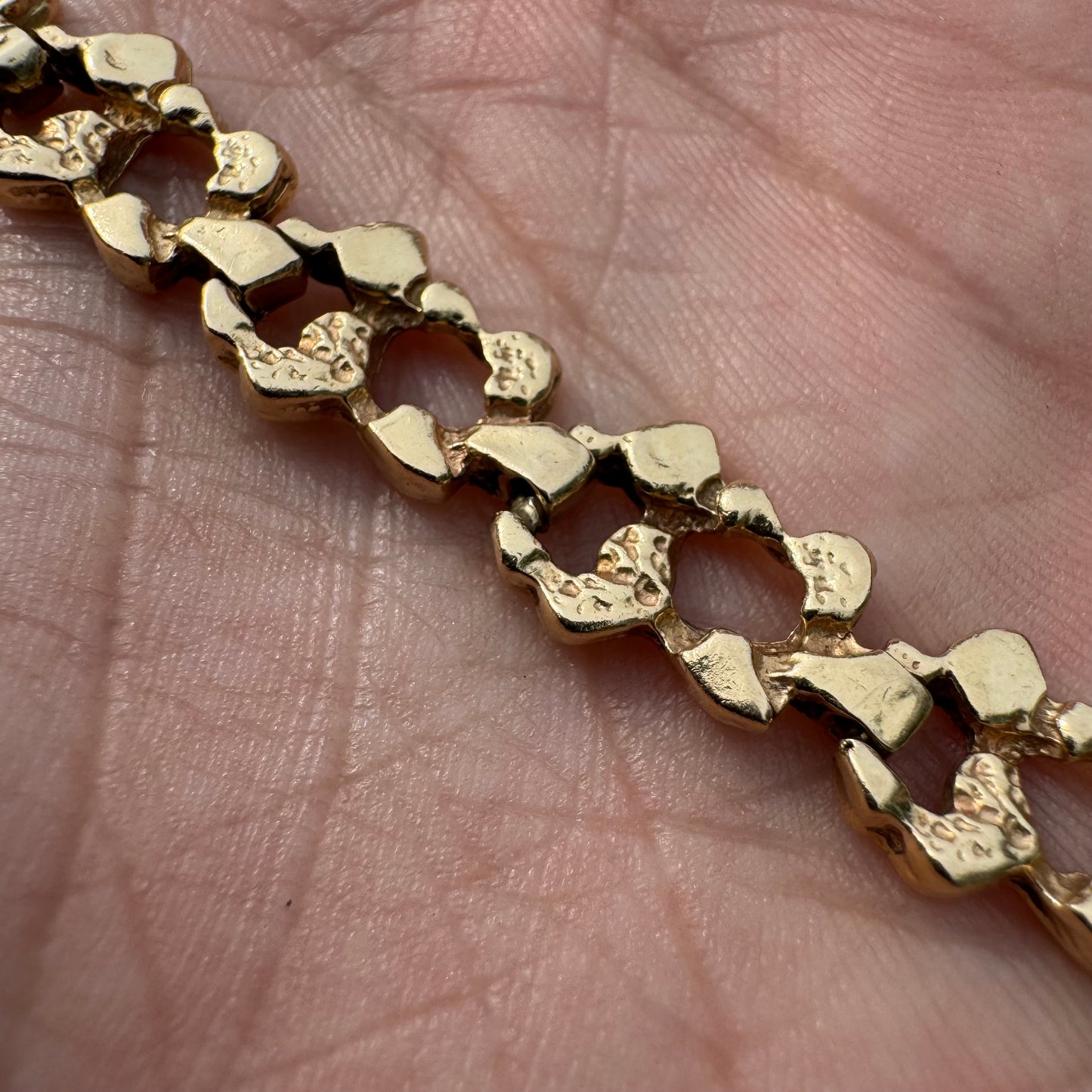 1960’s Solid 14k Yellow Gold Freeform Nugget Link Bracelet (7.75”)