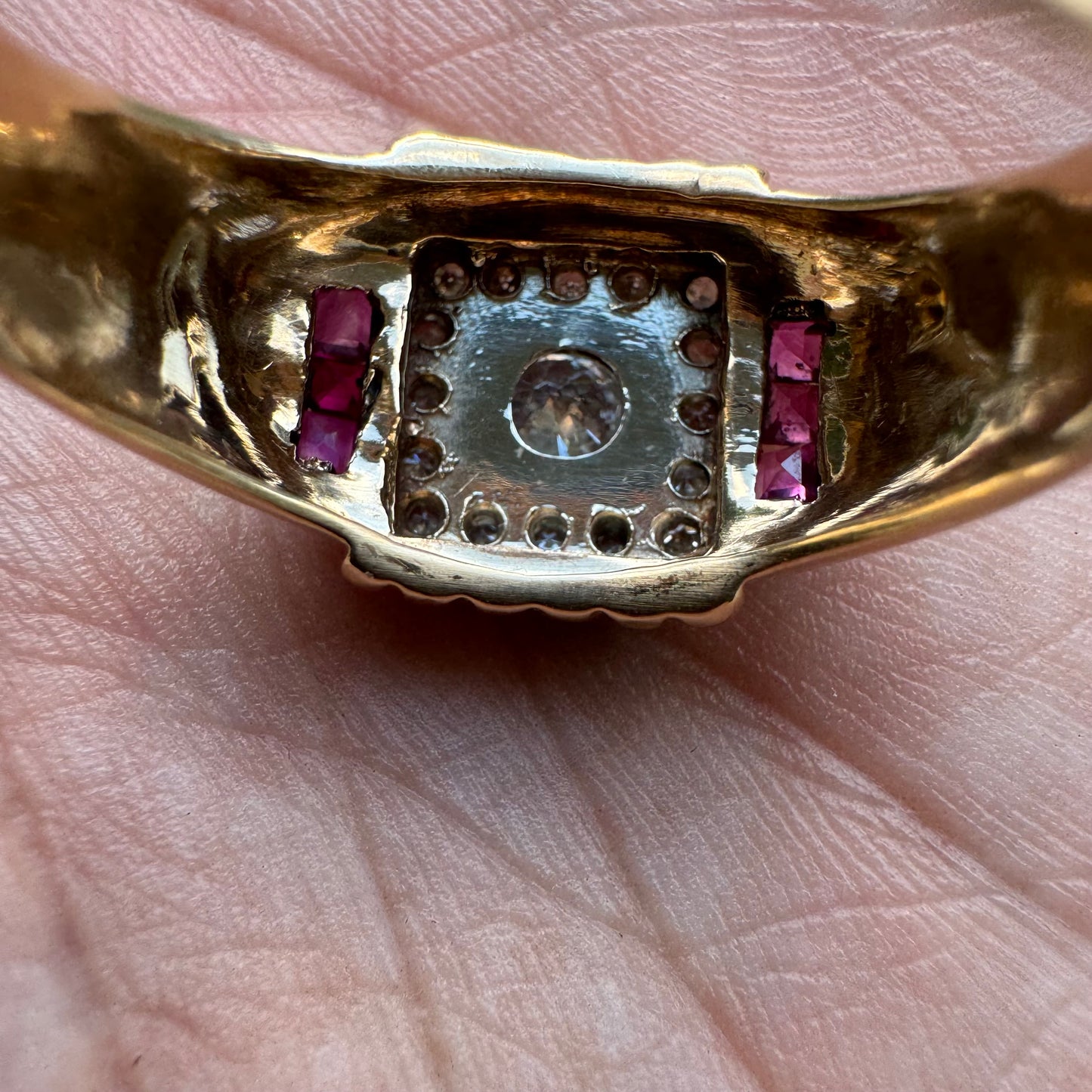 Mid Century Natural VS Quality Diamond And Ruby Mafioso Gents Ring (10.5)
