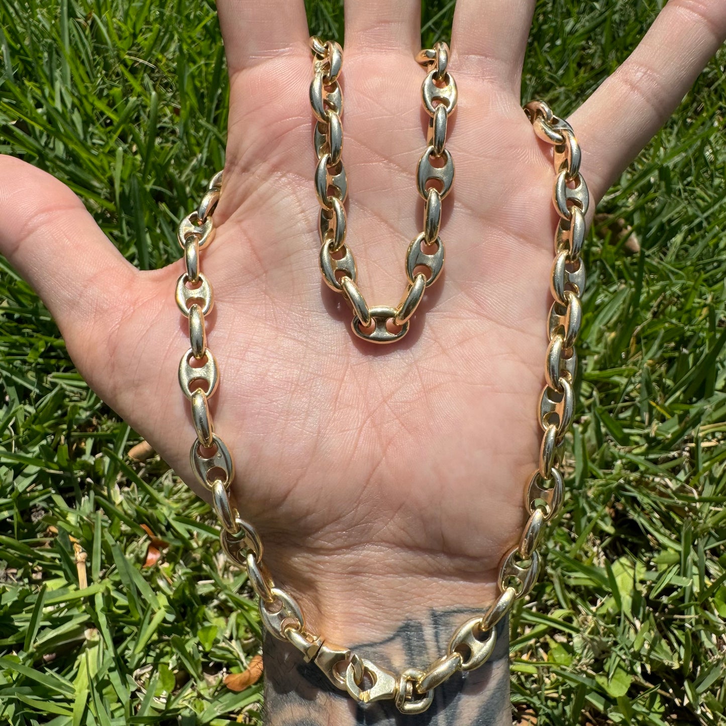 Vintage Solid 14k Yellow Gold Super Heavyweight Chaine D Ancre Puffed Gucci Link Necklace (21”)