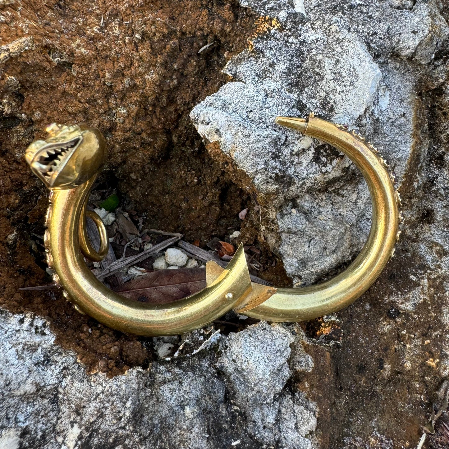 Mid 1800’s 15k Yellow Gold Blue And Pink Sapphire Encrusted Snake Bracelet (6”-7”)