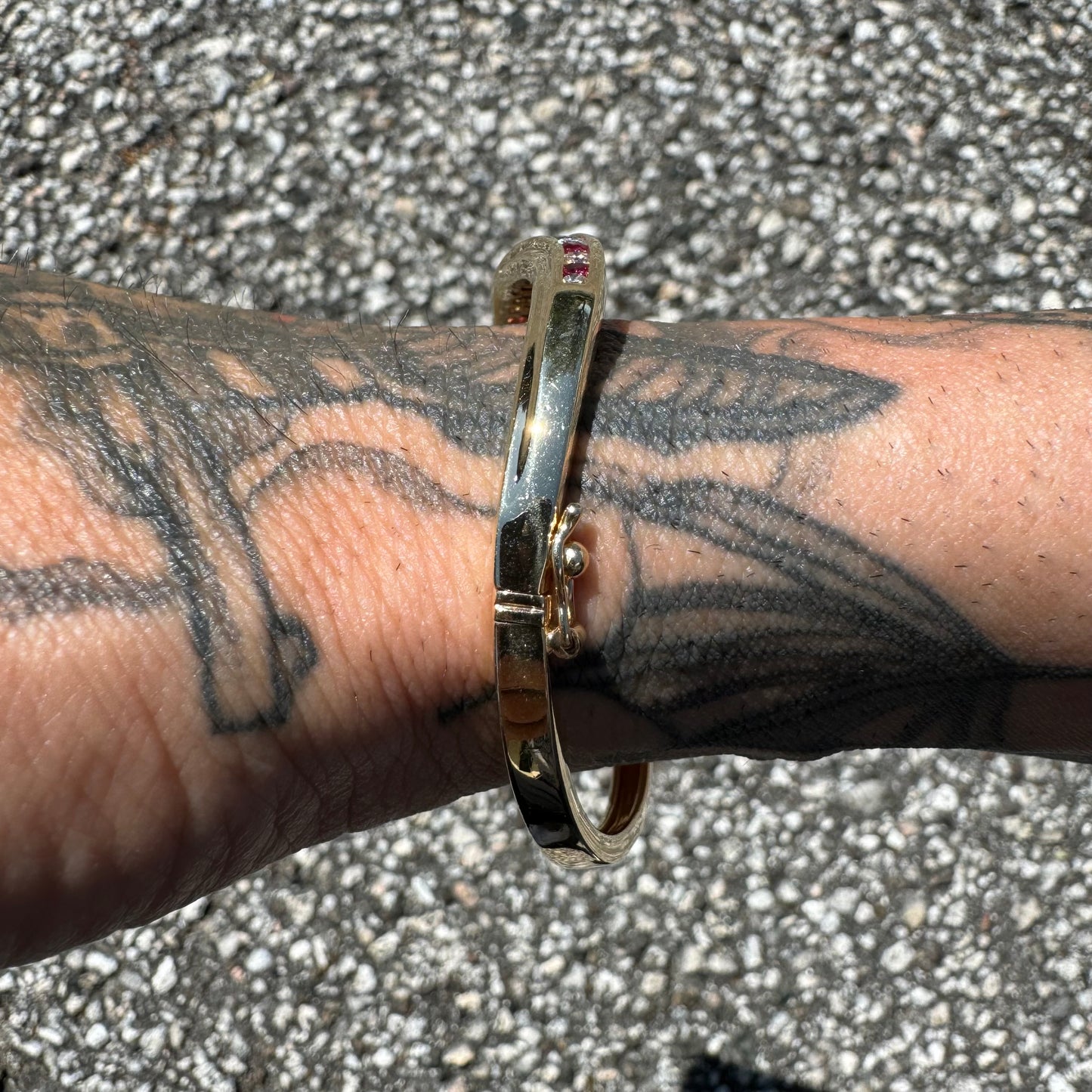 Vintage Solid 14k Yellow Gold Natural Diamond And Ruby Bangle Bracelet