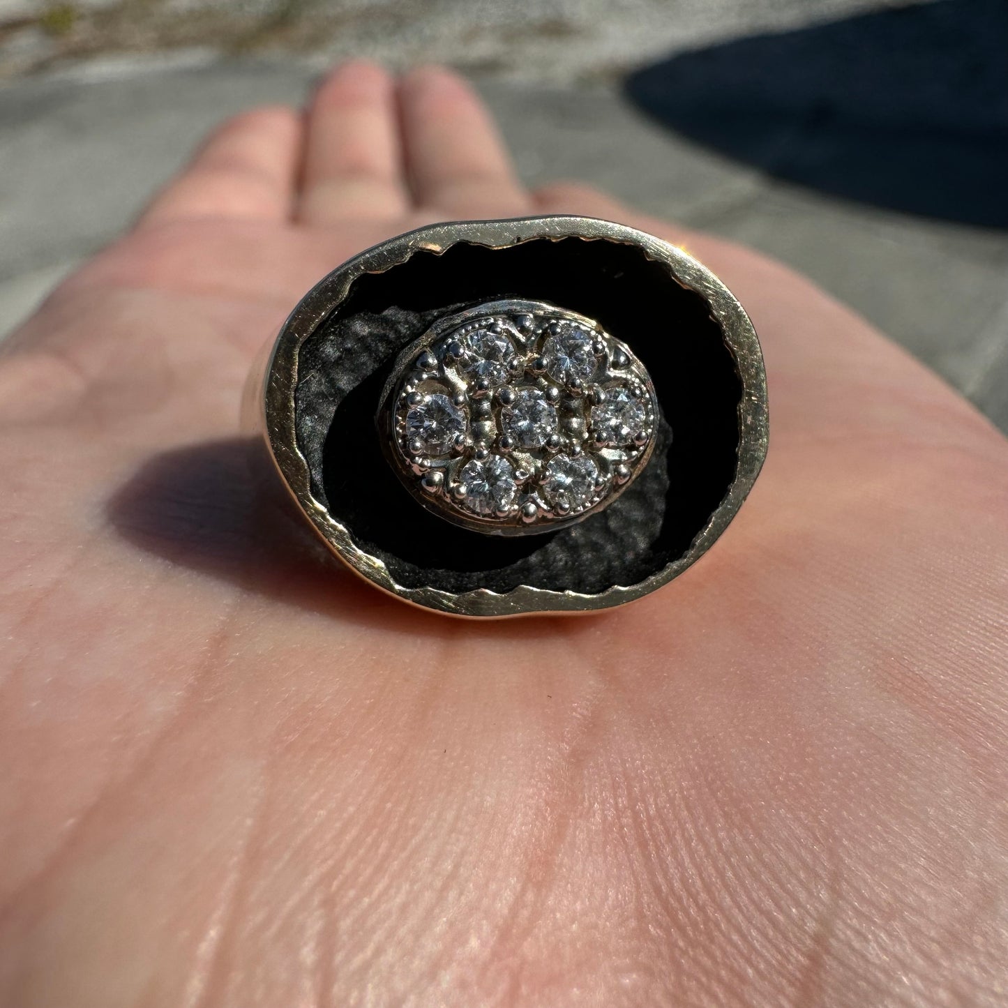 1970’s Solid 14k Yellow Gold Brutalist .35ctw Natural Diamond Kentucky Cluster Ring (10)
