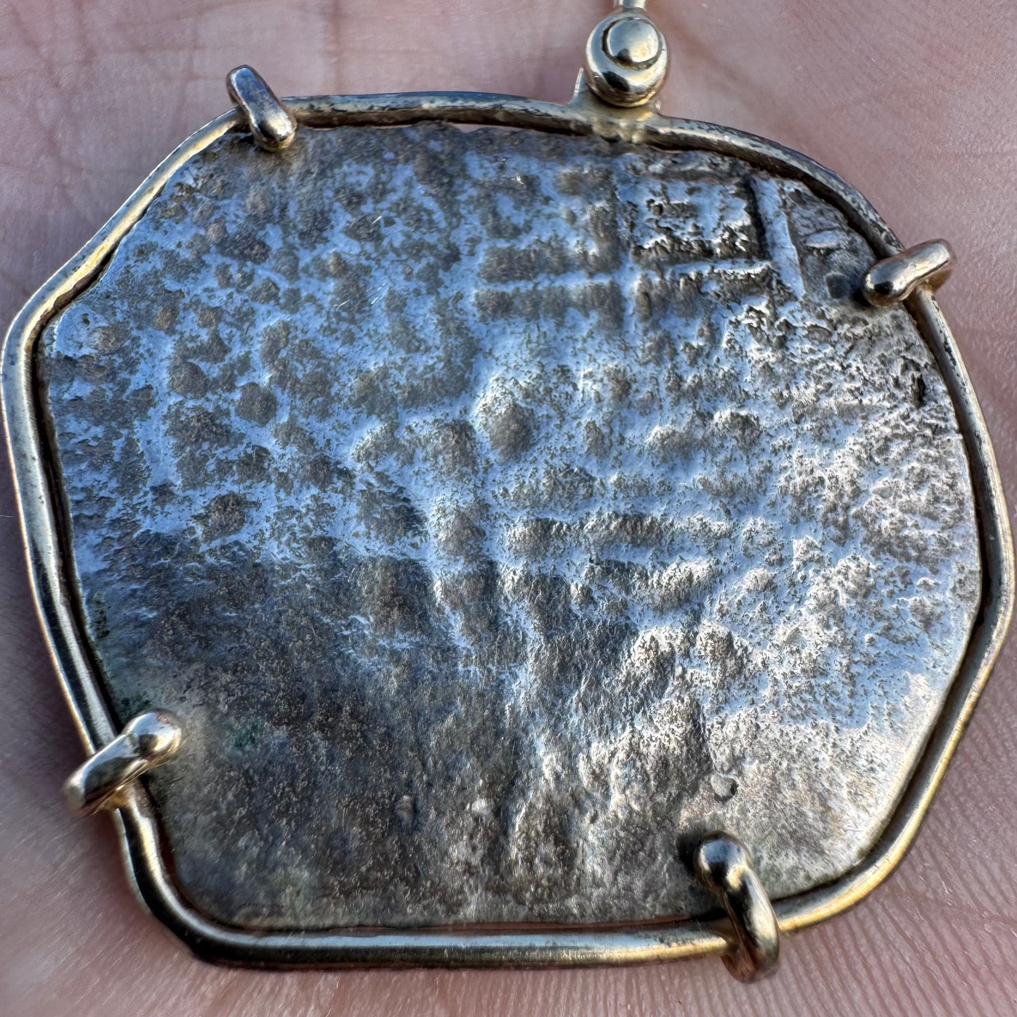 1600’s Philip III Silver 8 Reales Shipwreck Coin 14k Yellow Gold Pendant