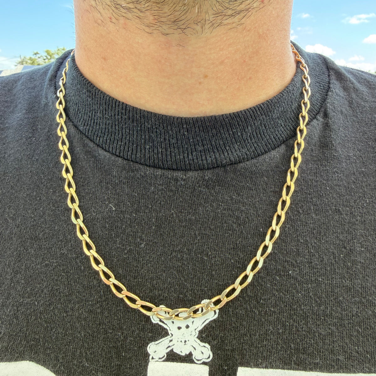Vintage Solid 14k Yellow Gold Elongated Curb Link Necklace (20.5”)