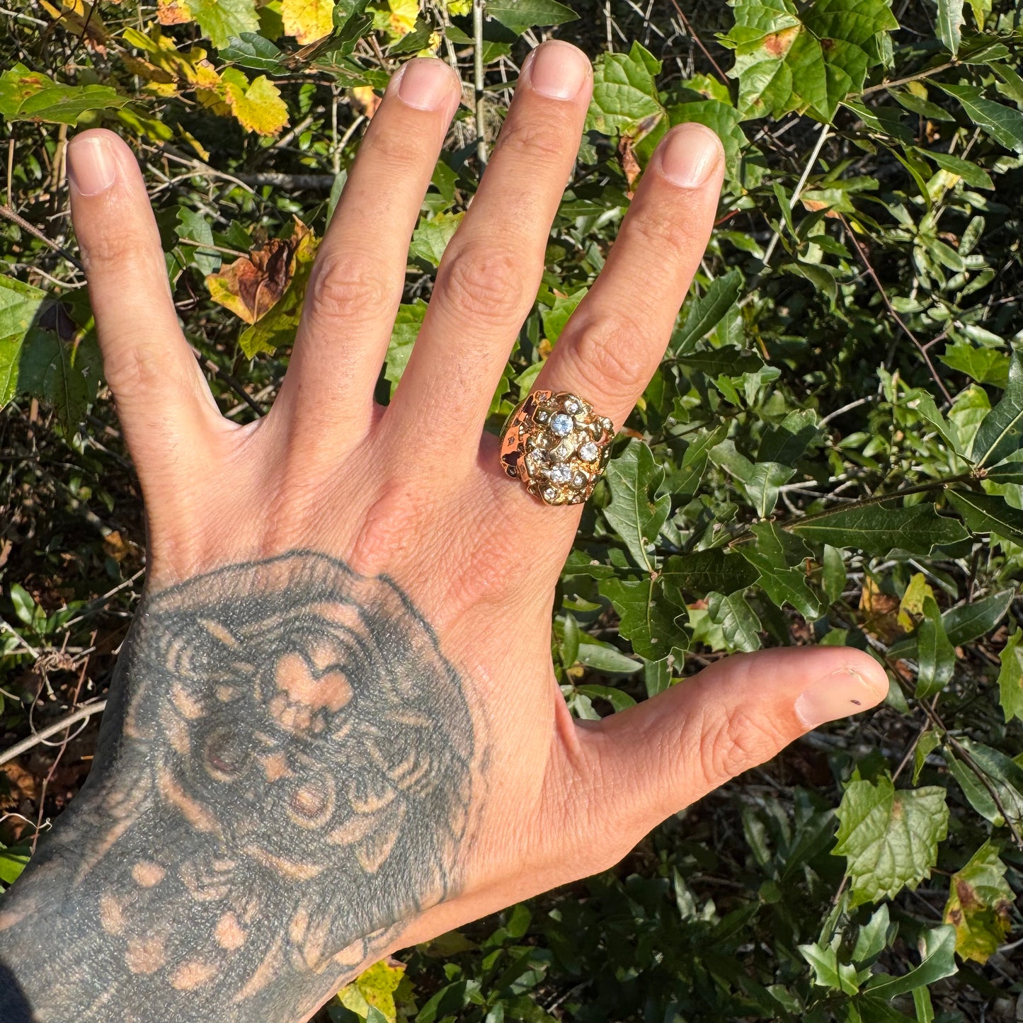 Vintage Solid 14k Yellow Gold 1.0ctw Natural Diamond Nugget Ring (9.25)