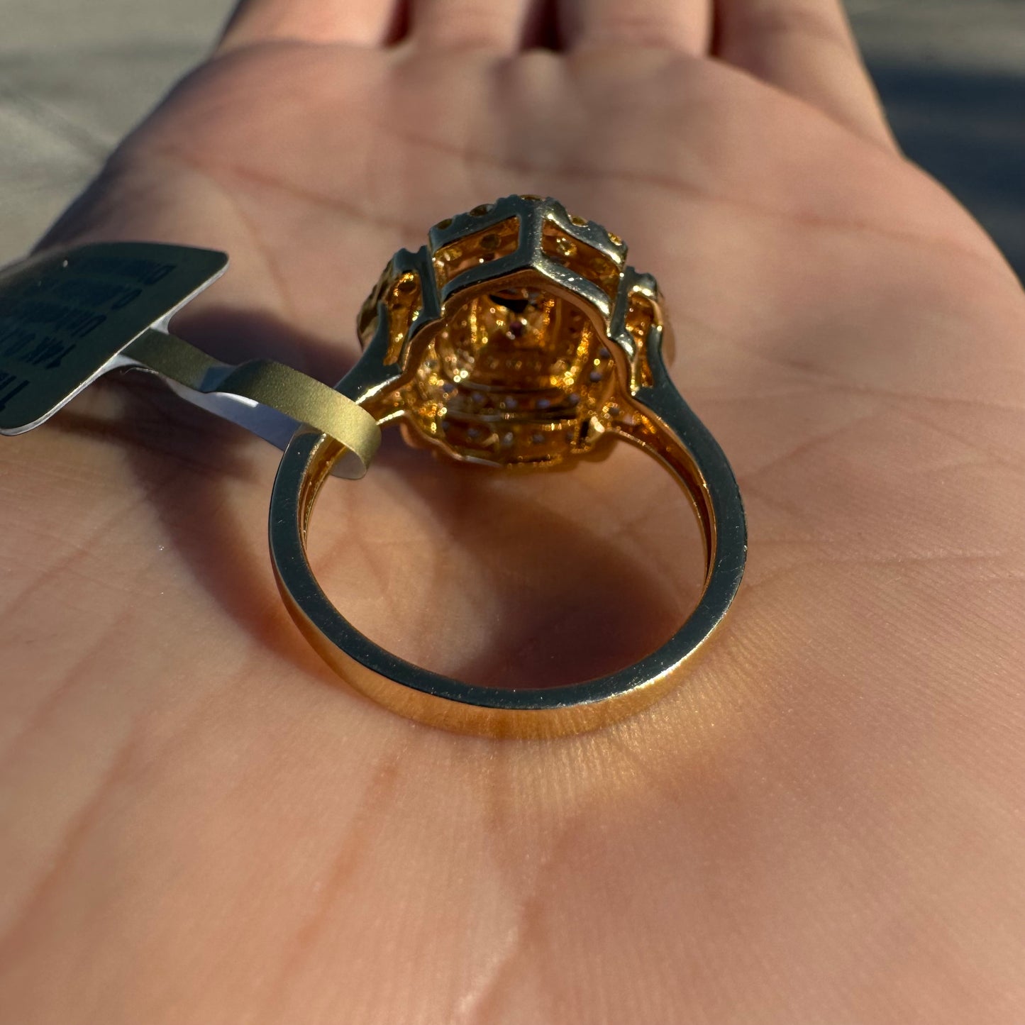 Brand New 14k Yellow Gold .73ct Natural Emerald Cut Unheated Winza Sapphire 1.04ctw Natural VS Yellow And White Diamond Ring (6.75)