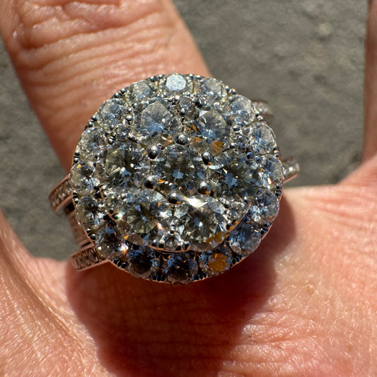 14k White Gold 2.85 Natural VS Diamond Cluster Ring (8.5)