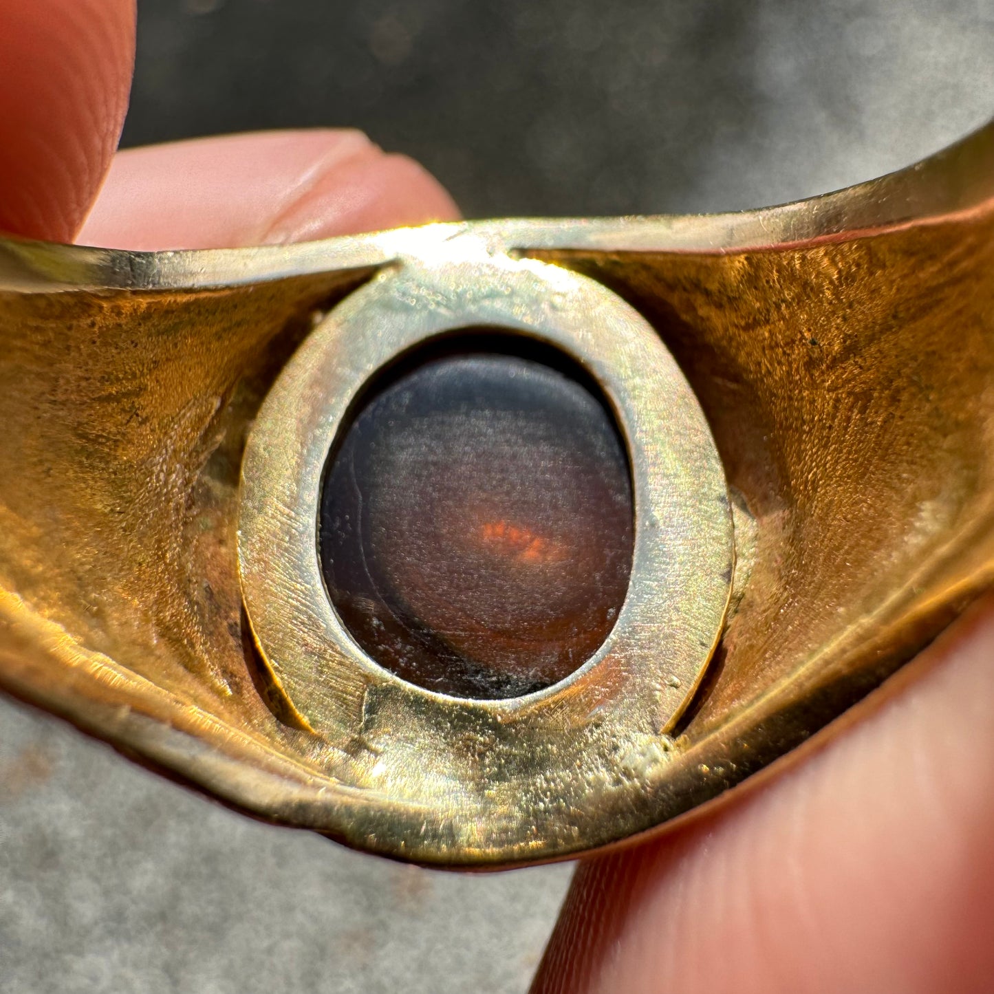 Mid-Century 10k Yellow Gold Mexican Fire Agate Signet Ring (9.75)