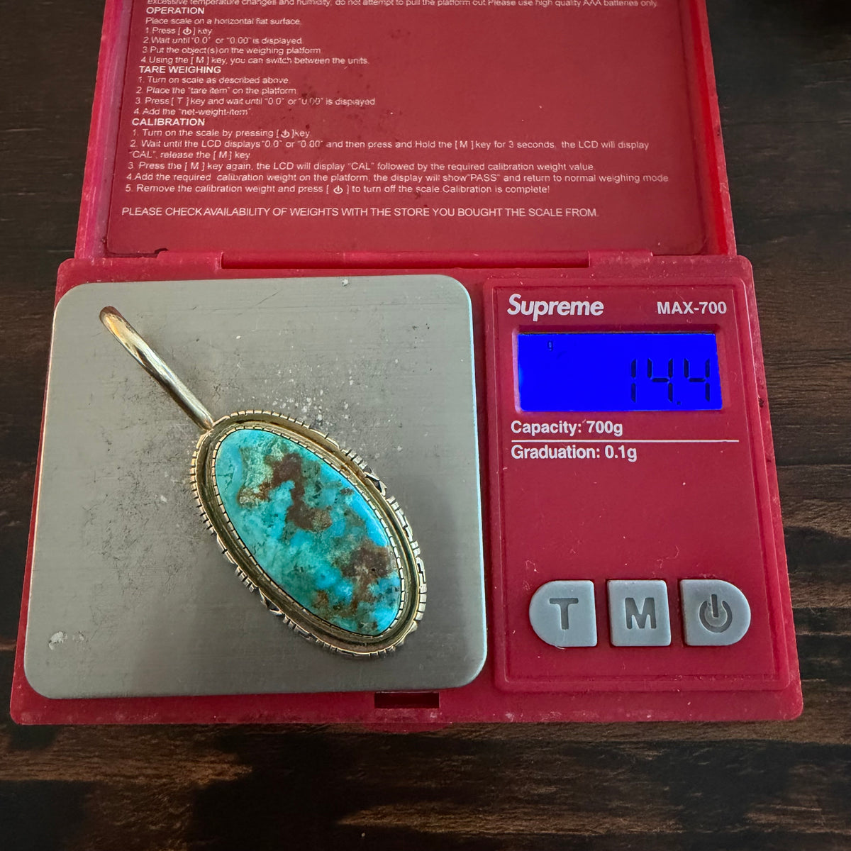 Vintage Solid 14k Yellow Gold Large “Pilot Mountain” Turquoise Pendant Navajo Artist Signed Leonard Nez