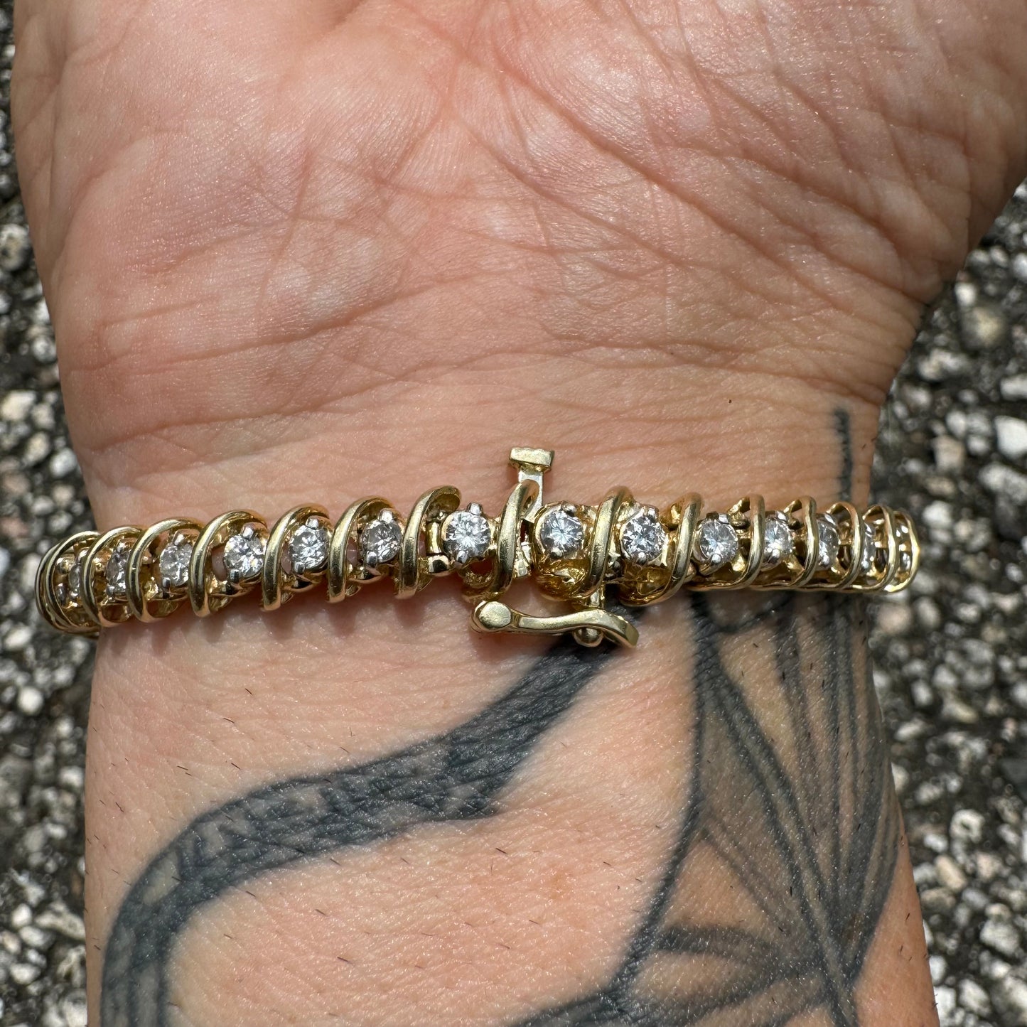 Vintage 3.0CTW Natural Diamond 14k Yellow Gold Tennis Bracelet (7.25”)
