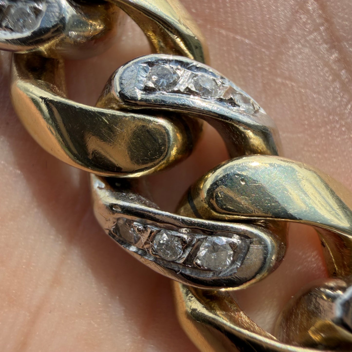 Vintage Solid 14k Two-Tone Yellow & White Gold Super Heavyweight 2.0ctw Natural Diamond Encrusted Cuban Link Bracelet (8”)