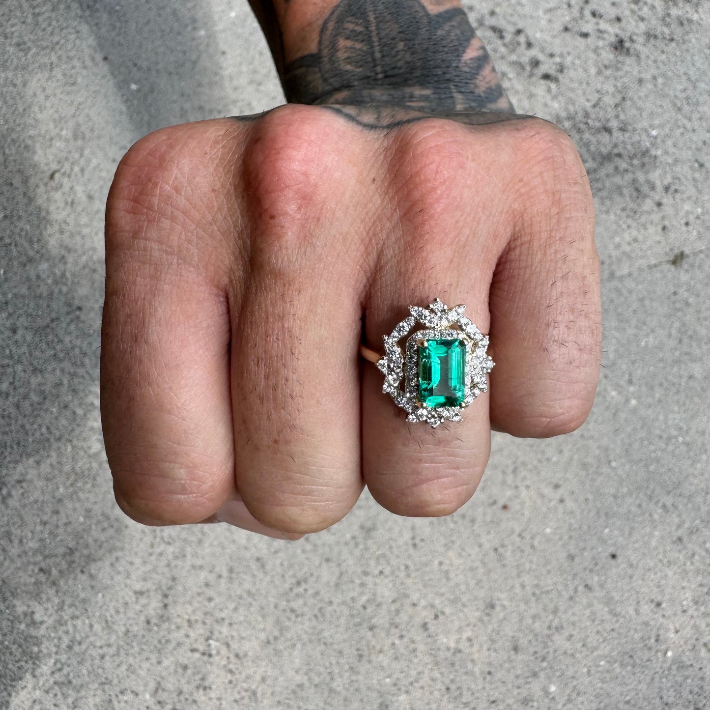 Brand New 14k Yellow Gold 1.62ct Natural Columbian Emerald .76ctw Natural VS White Diamond Ring (8)