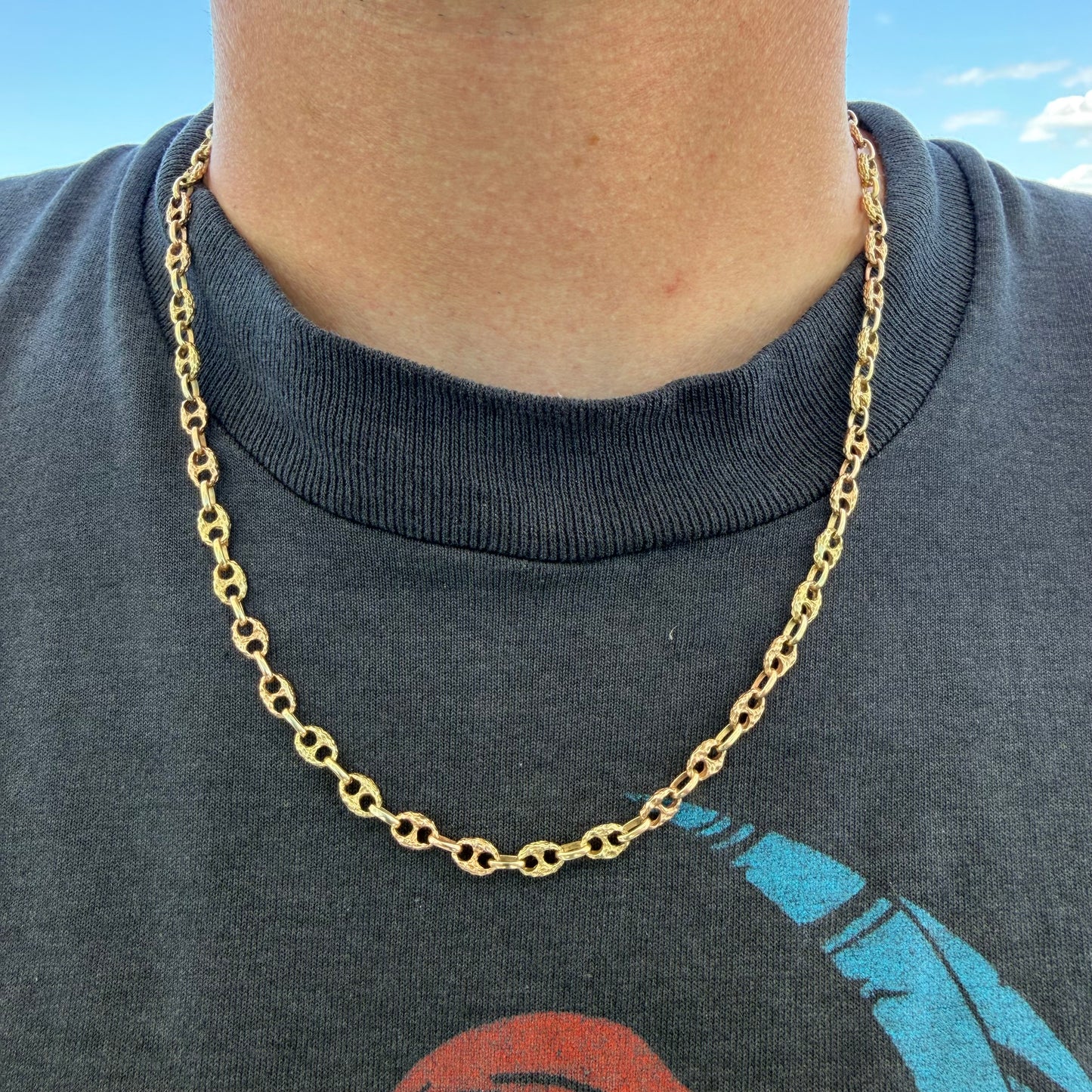 Vintage Solid 14k Yellow/Rose Gold Brutalist Mariner Link Necklace (20”)