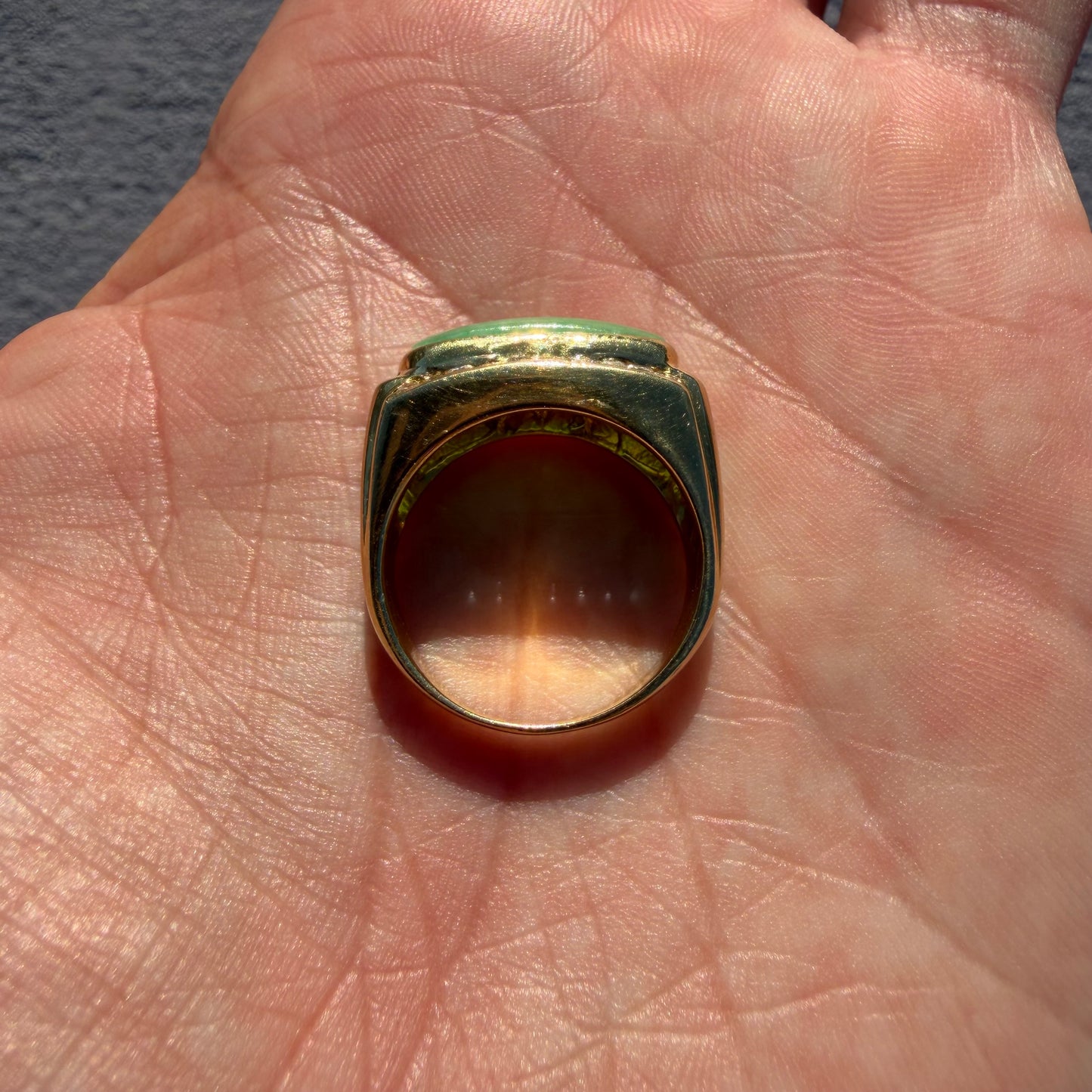 Vintage Solid 18k Yellow Gold Jade And Diamond Ring (7)